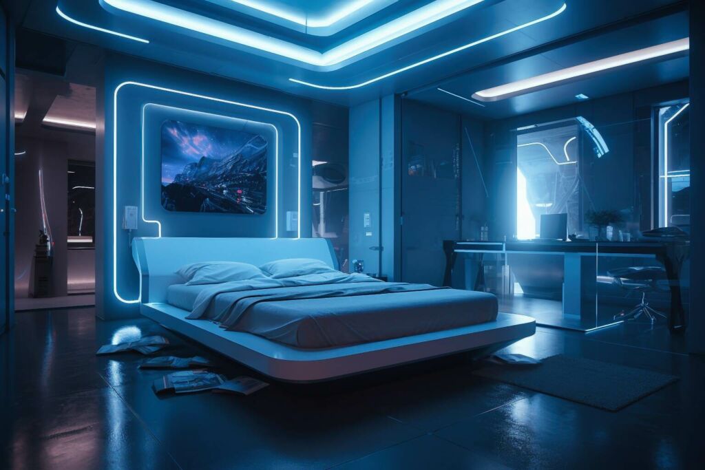 Futuristic Zen Cyperpunk Bedroom