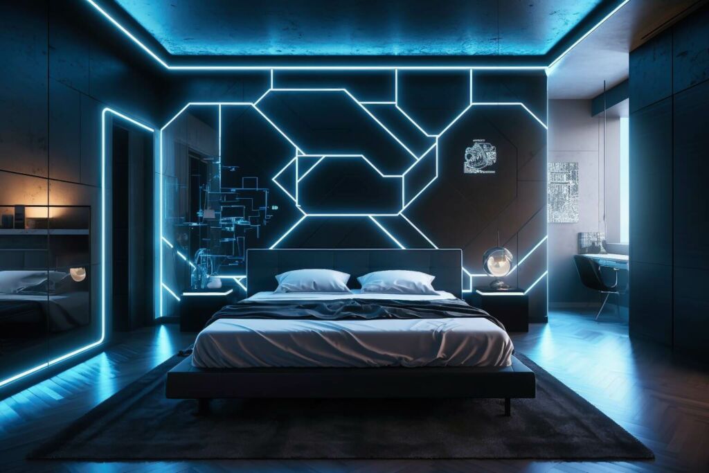 Geometric Fusion Cyperpunk Bedroom
