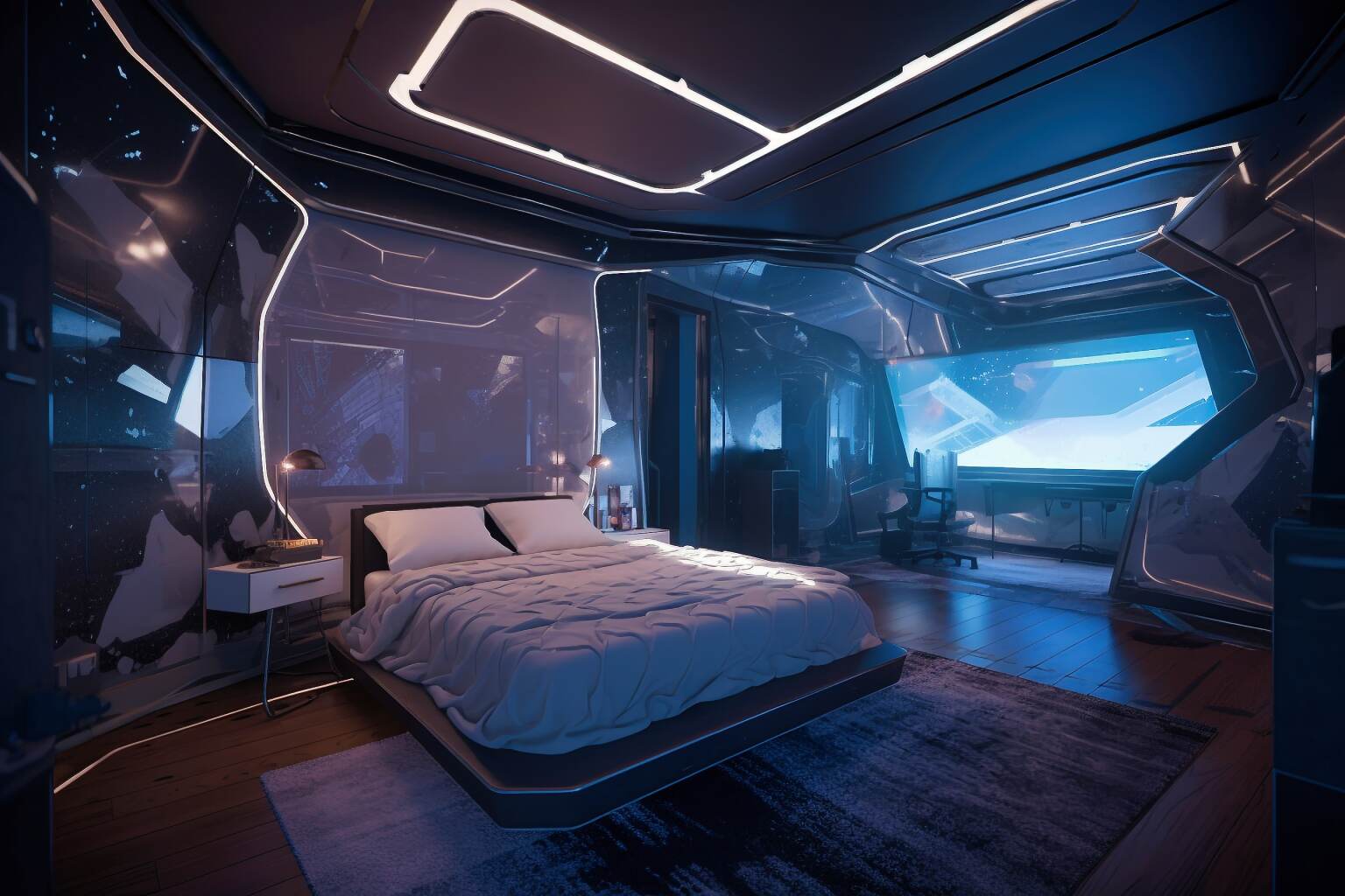 Holographic Haven Cyperpunk Bedroom