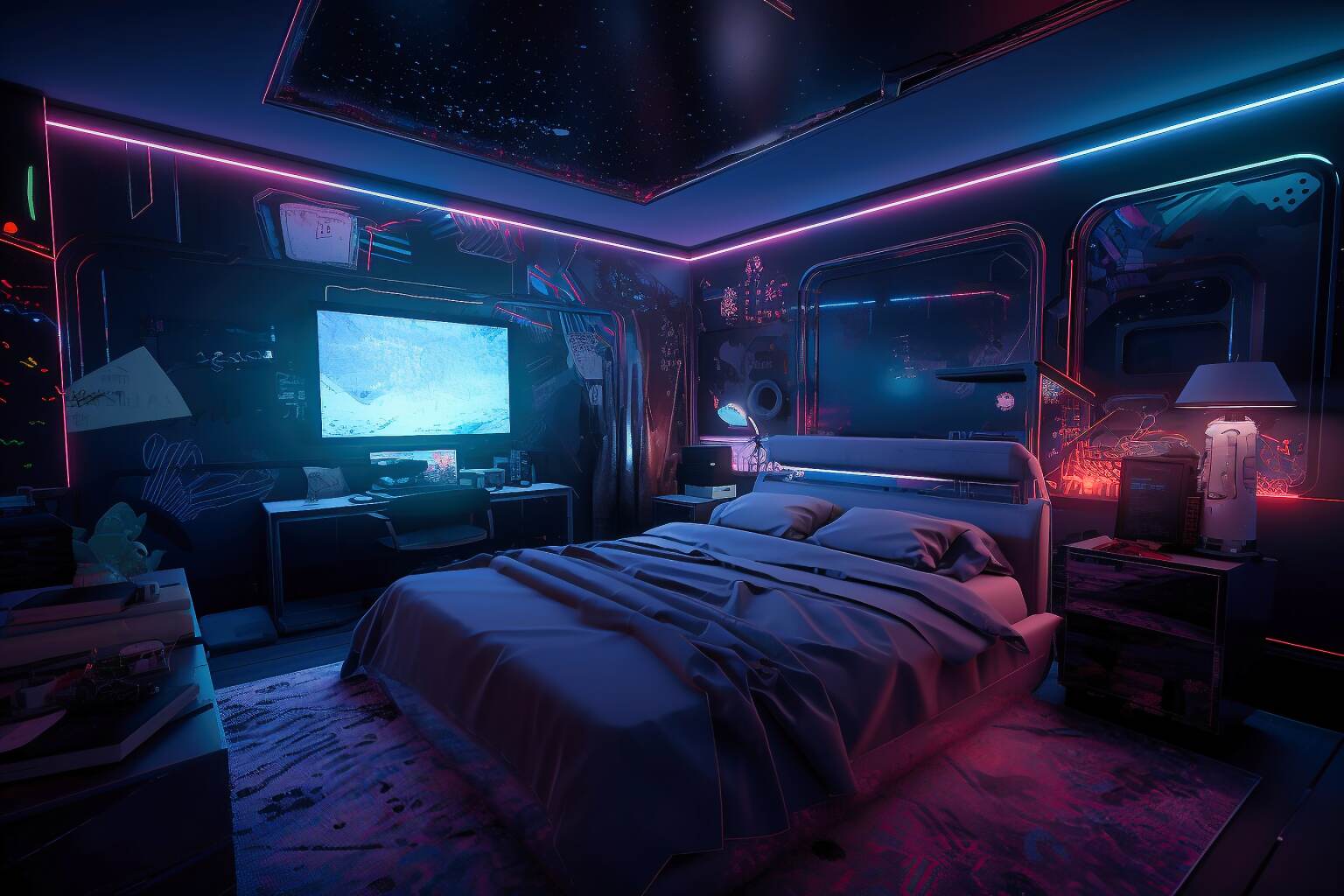 Virtual Reality Retreat Cyperpunk Bedroom
