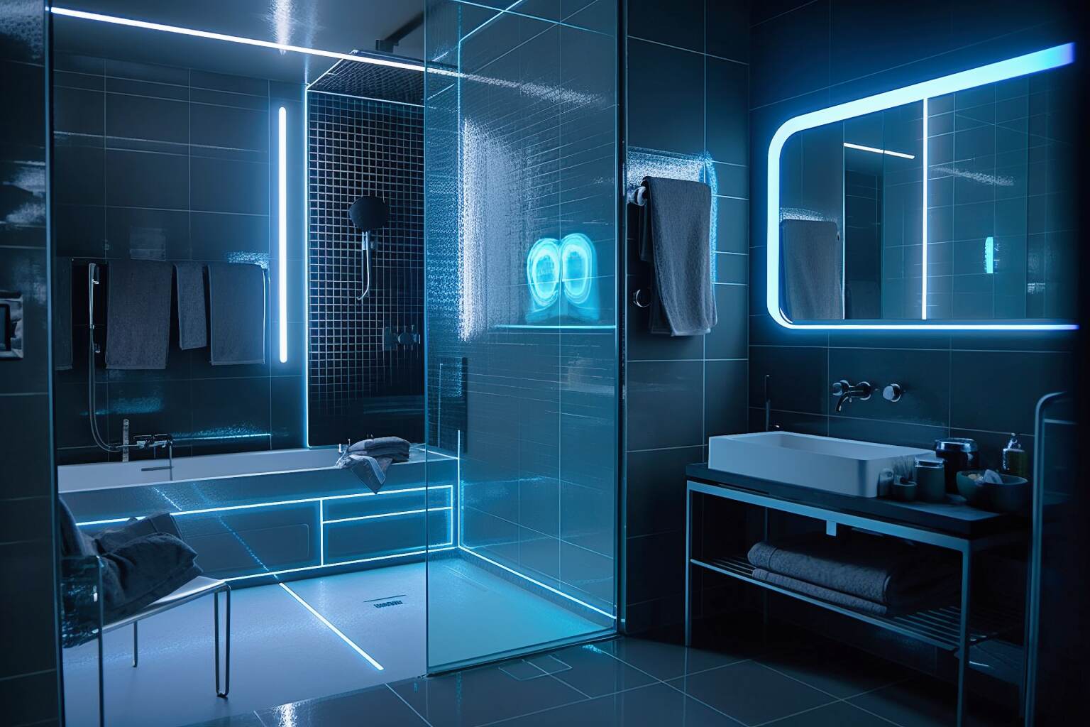 Minimalist Cyberpunk Style Bathroom With Voice Activation