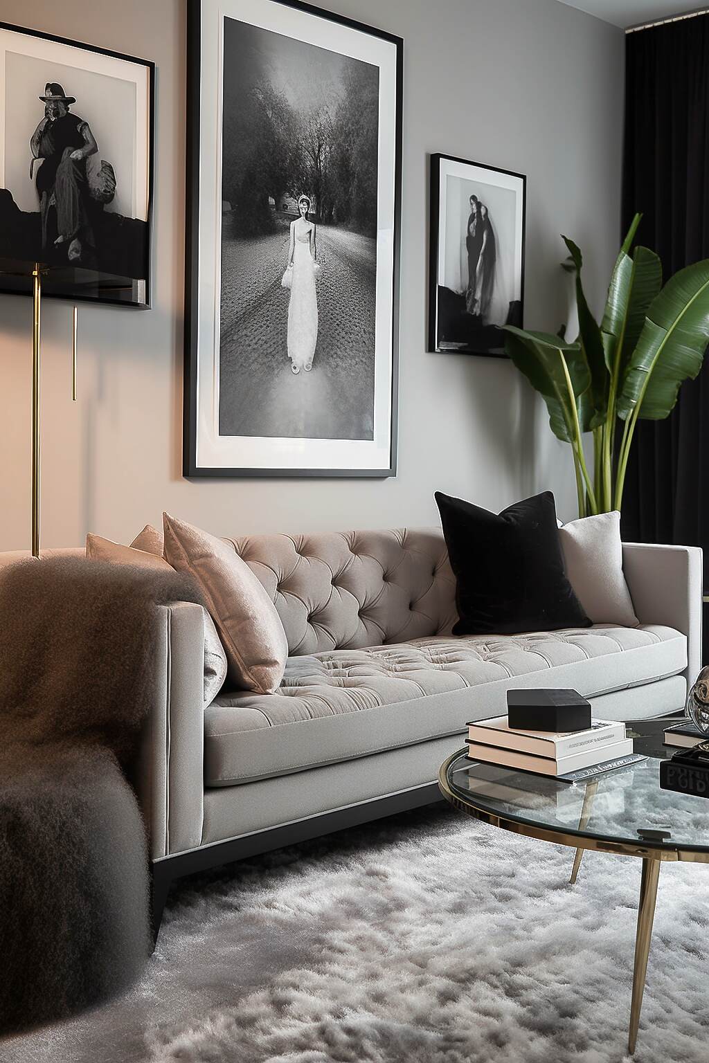 Living Room Of Minimalist Sophistication With Gray Italian Designer Sofa