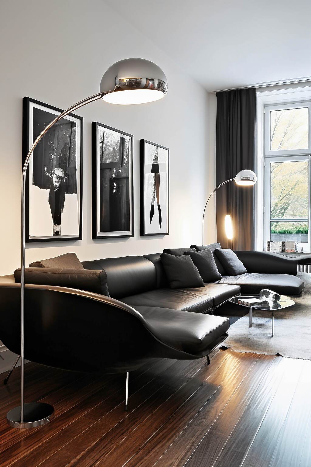 Modern Minimalistic Living Room With Bold Black Italian Sofa