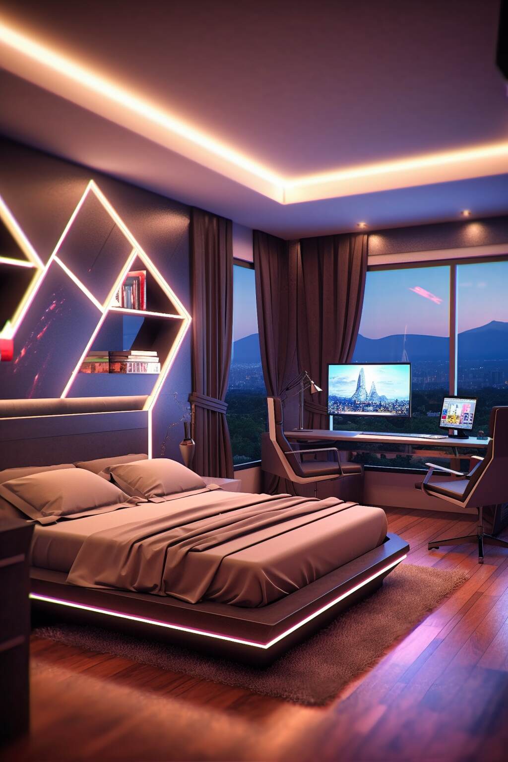 Geometric Haven Gaming Bedroom