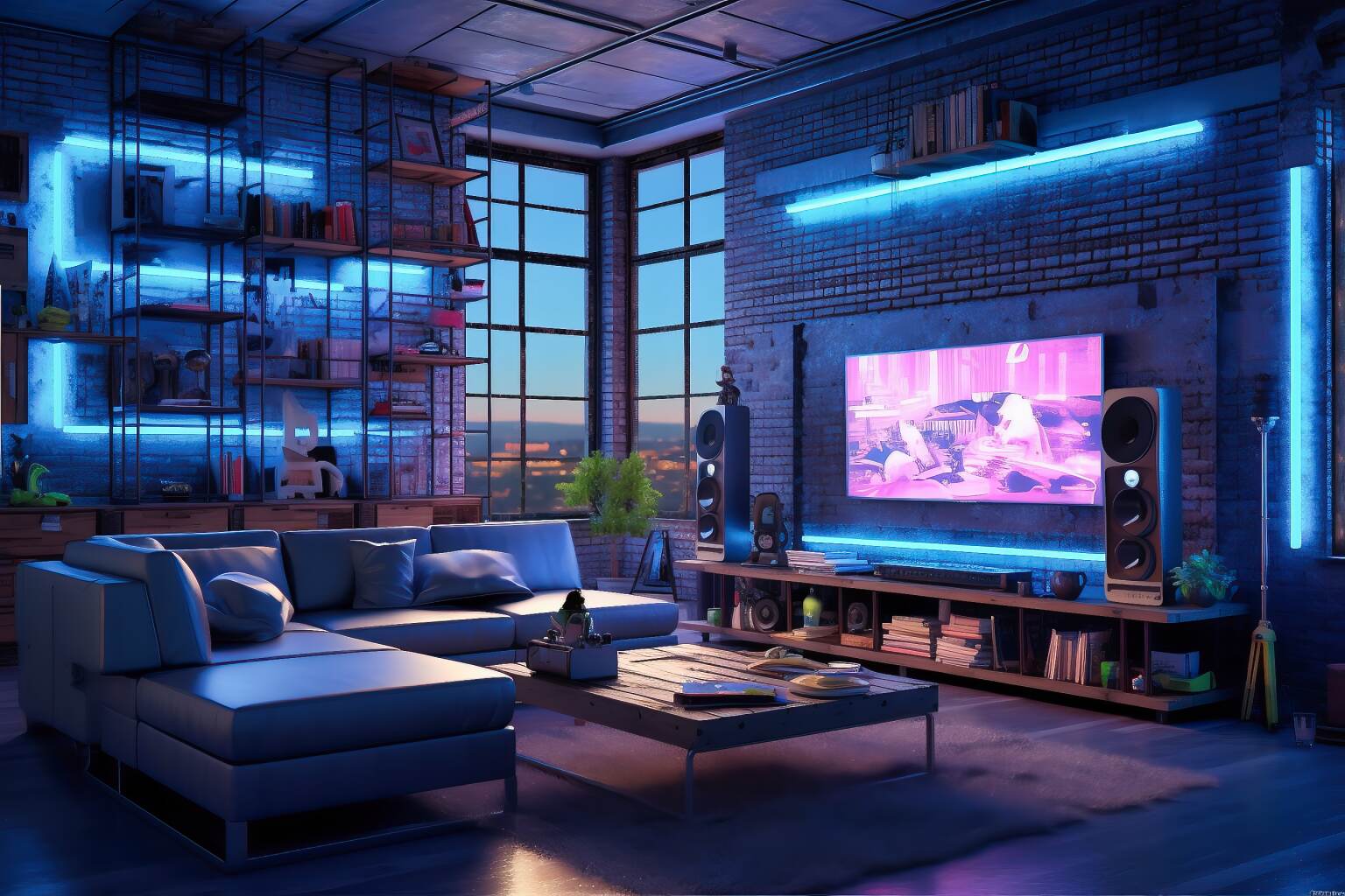 Glowing Gadget Galore In This Modern Industrial Cyber Punk Living Space