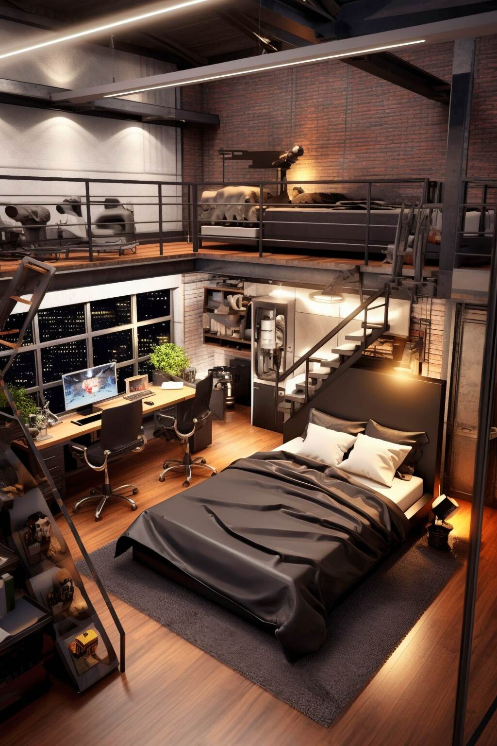 Loft Style Lab High Ceilinged Industrial Style Bedroom