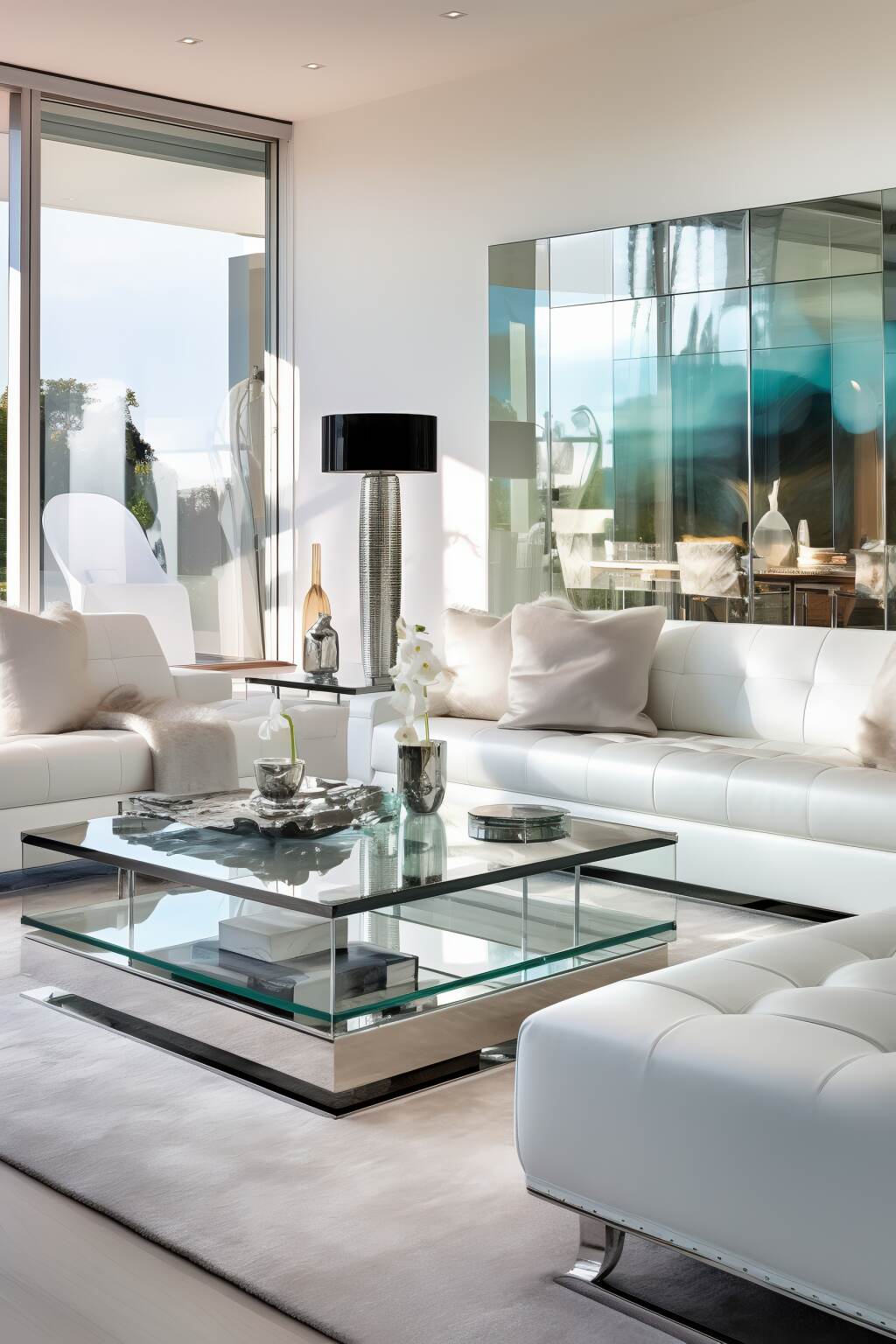 Modern Living Room Glass Surfaces Gleam