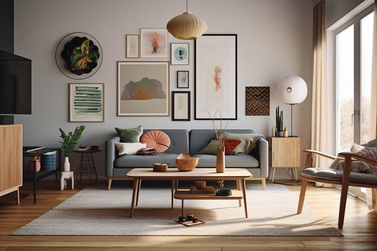 Scandinavian Inspired Living Room Featuring Metal And Wood