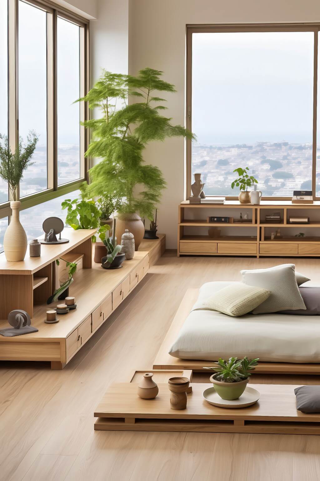 Zen Inspired Living Room Featuring A Natural Oak