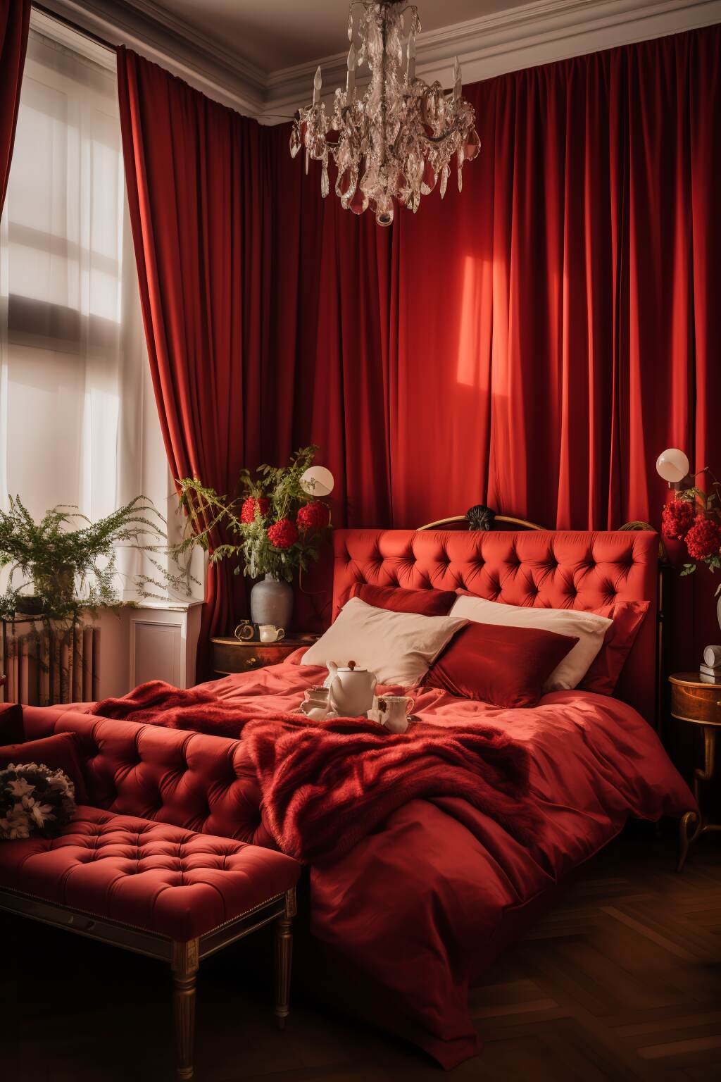 Bedroom Designed With A Rosy Red Theme