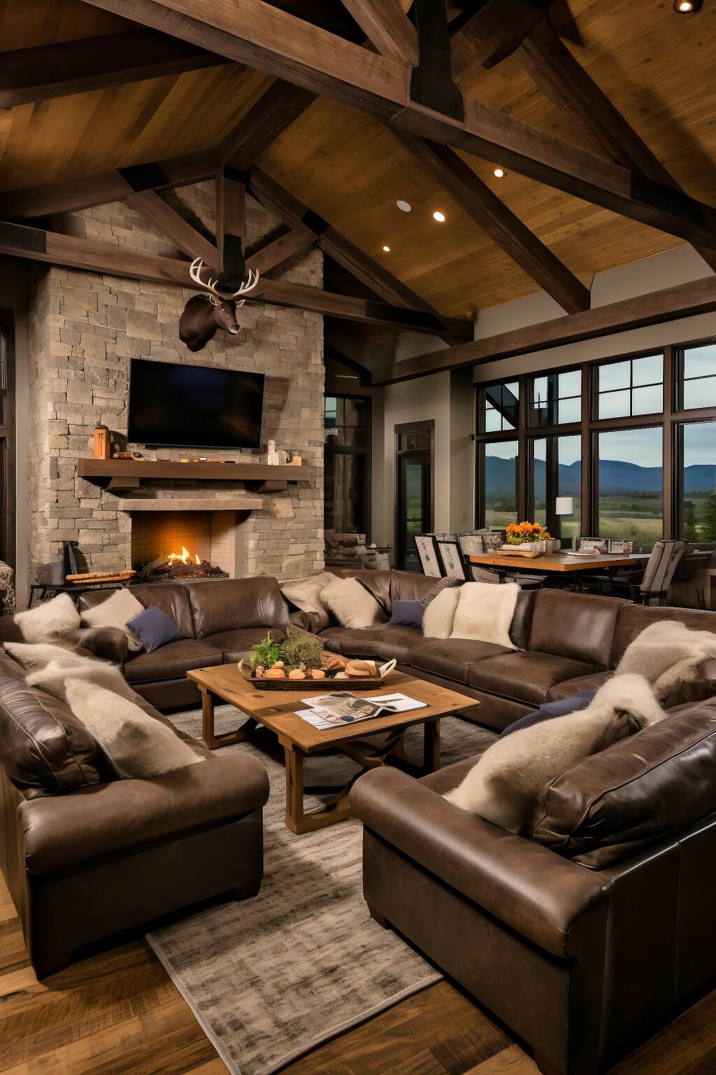 Cozy Rustic Living Room Featuring Rugged Oak Beams