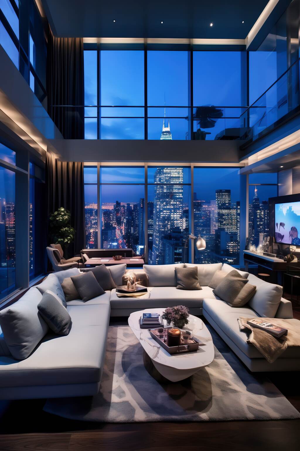 High Rise Living Room Featuring Floor To Ceiling Windows