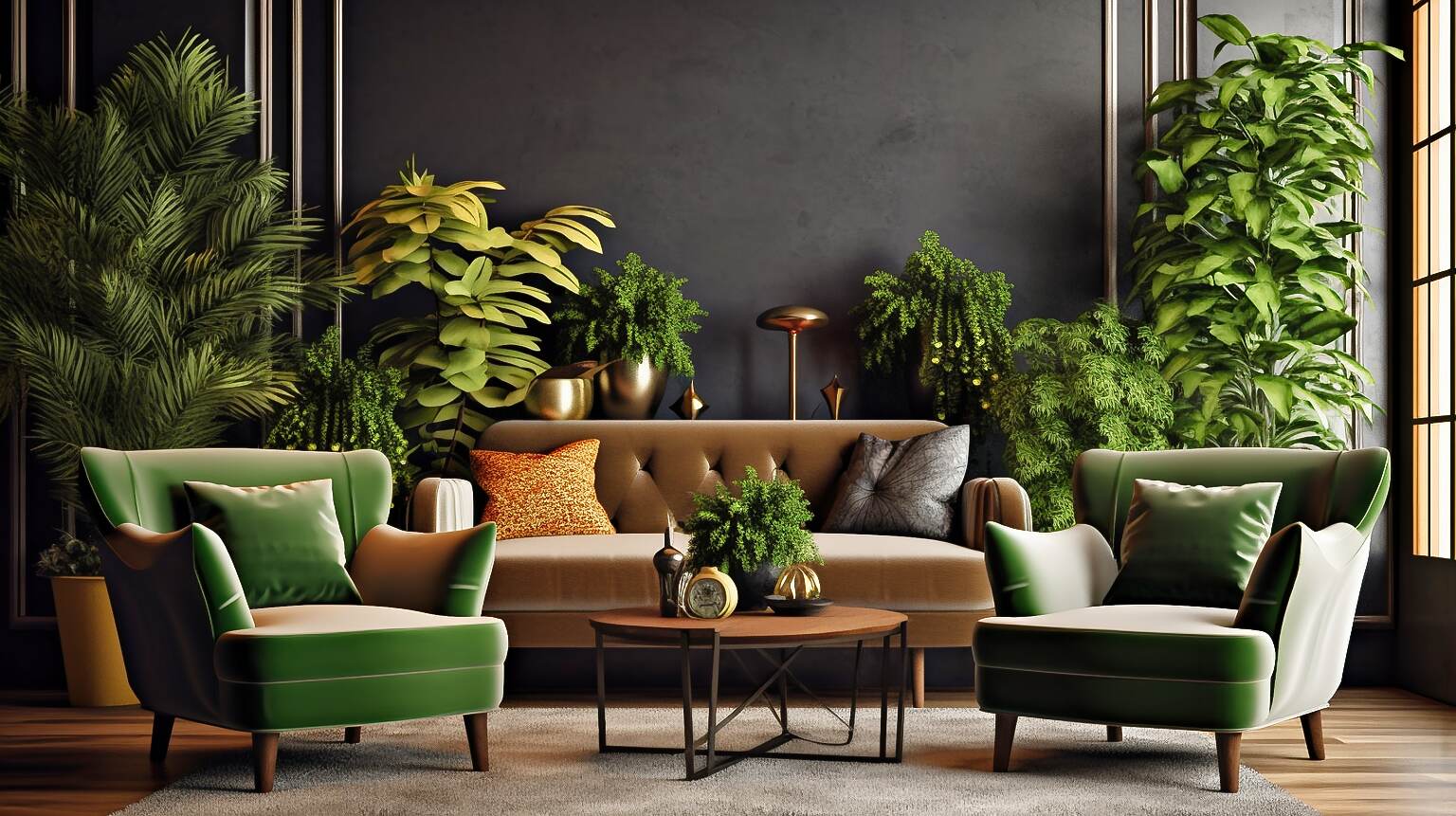 Image Of A Modern Living Room With A Greenery