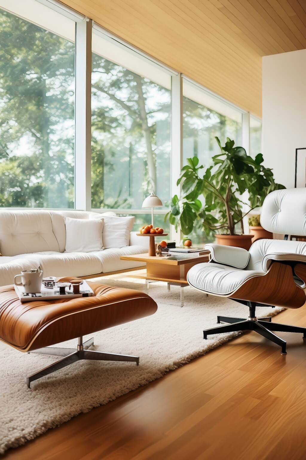 Mid Century Modern Living Room Sporting Warm Honey Oak