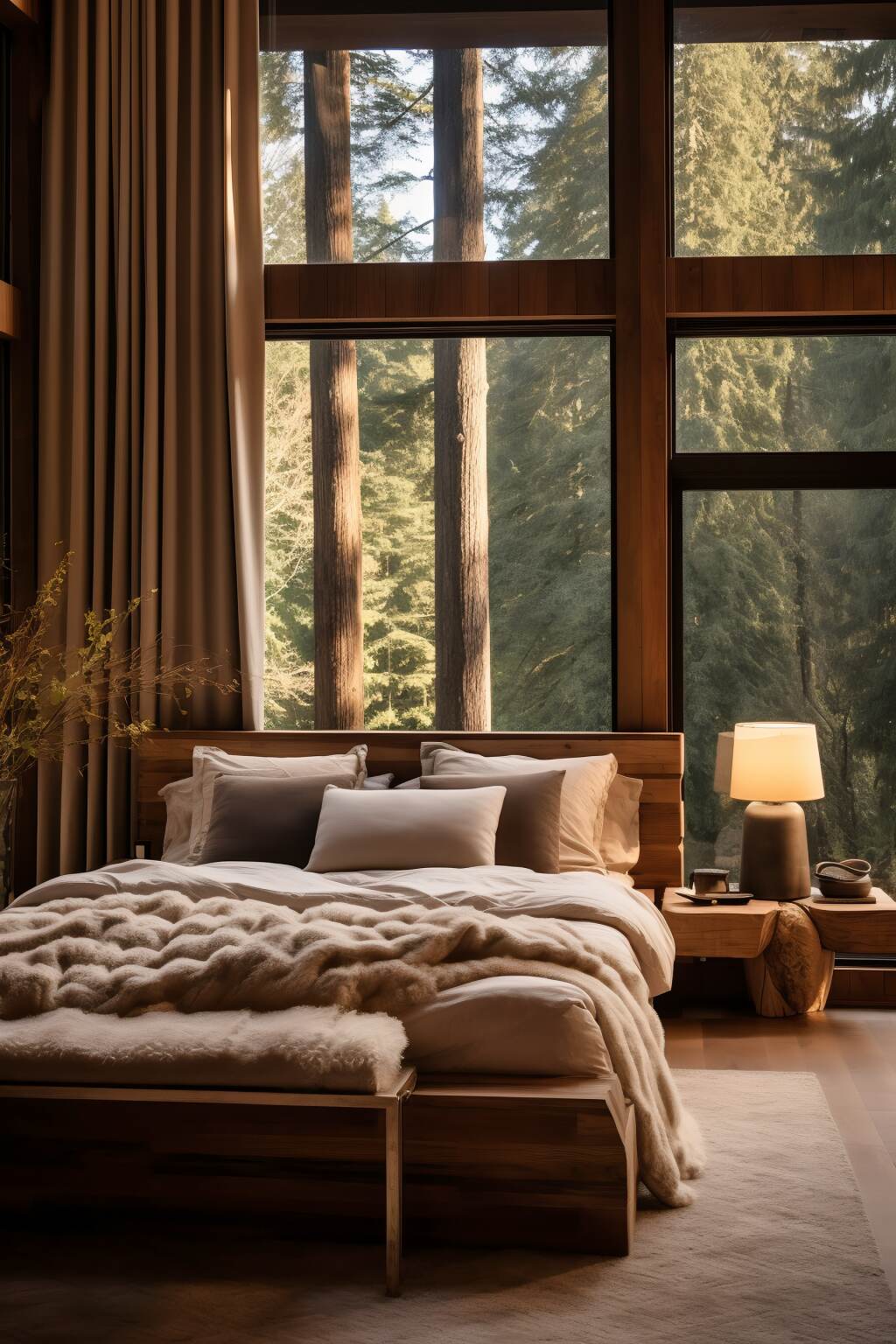 Serene Rustic Style Bedroom Showcasing A Warm Brown