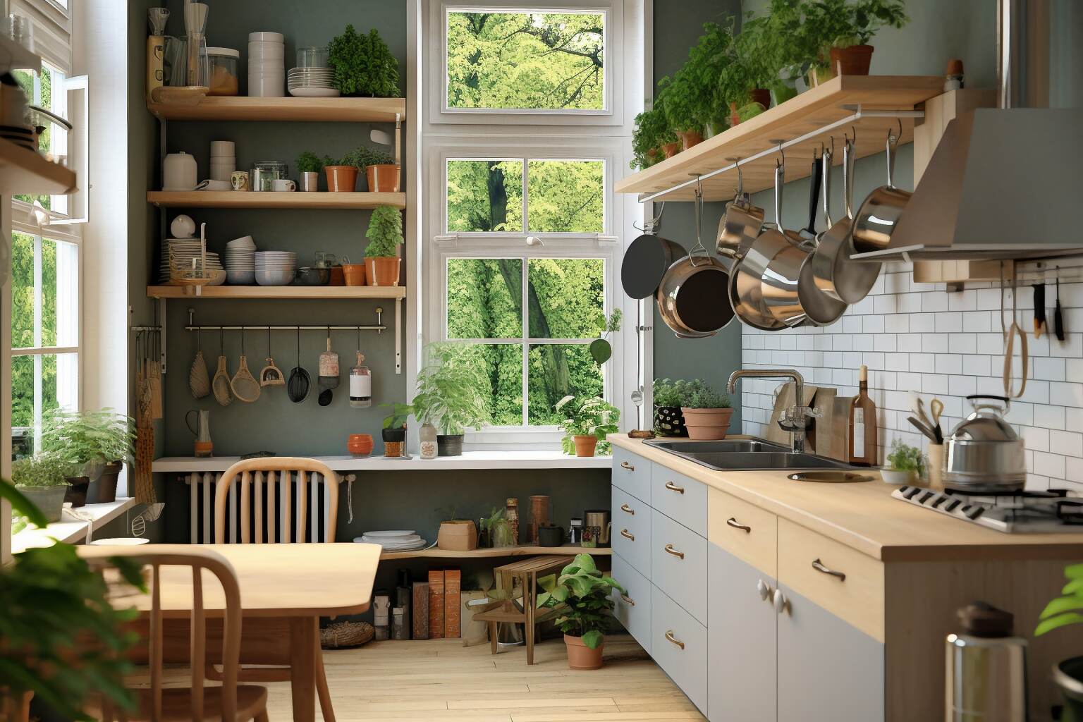 Snapshot Of A Scandinavian Style Kitchen With Indoor Plants