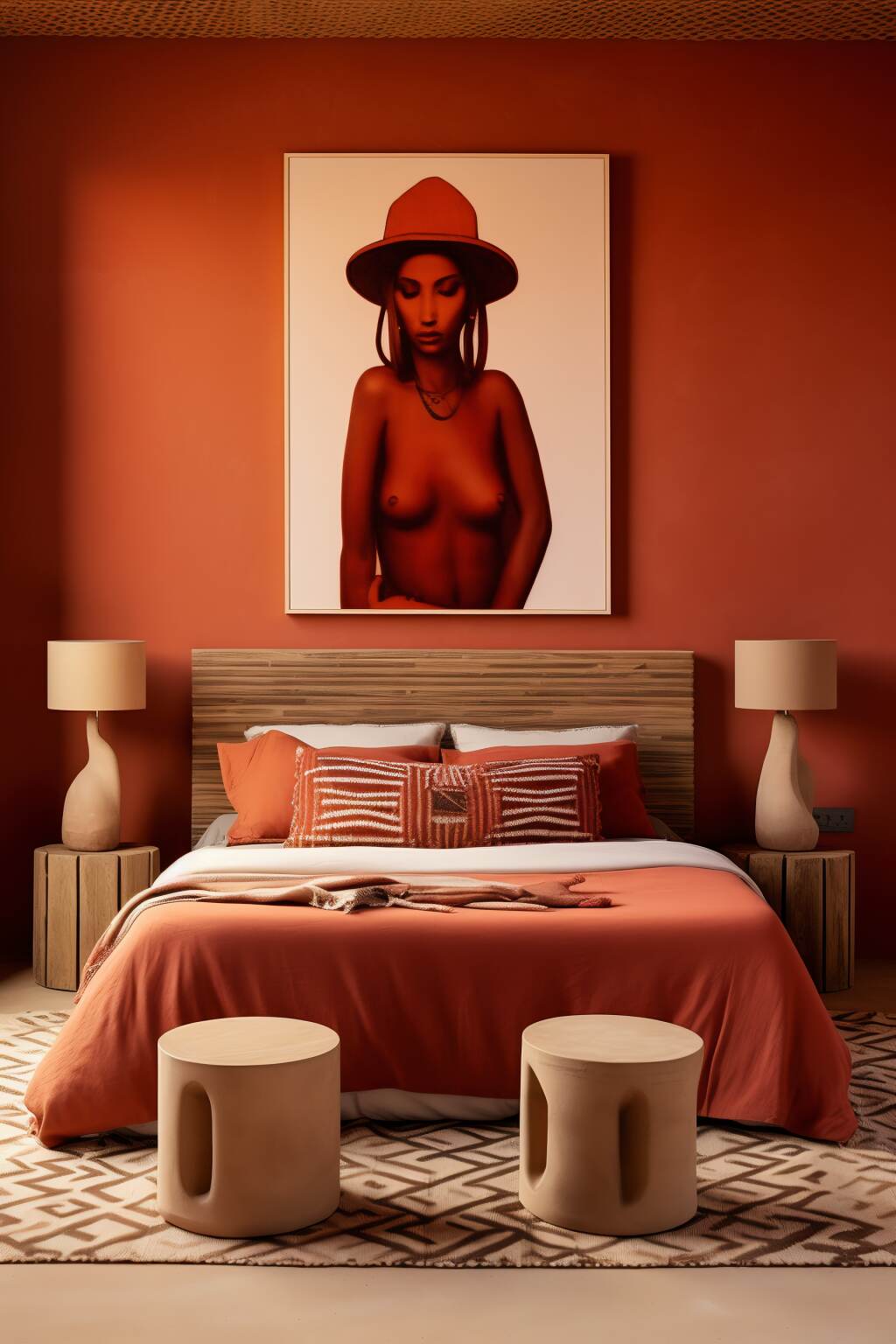 Trendy Bedroom With Terracotta Red Accents Bohemian