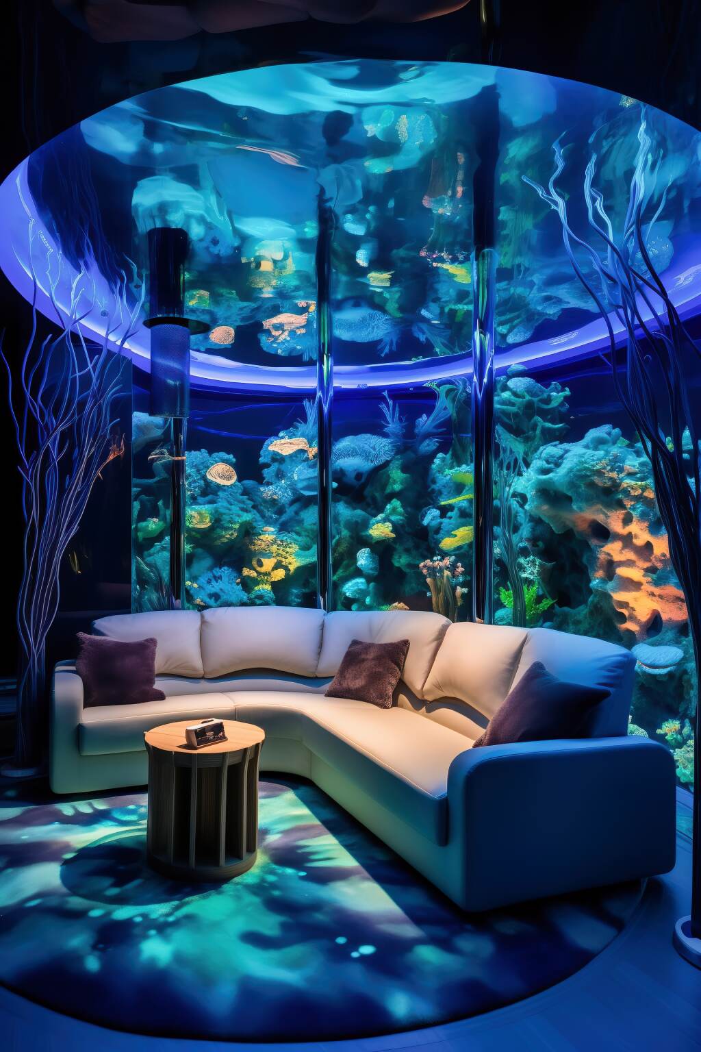 Underwater Themed Living Room Glowing In Bio Luminescence