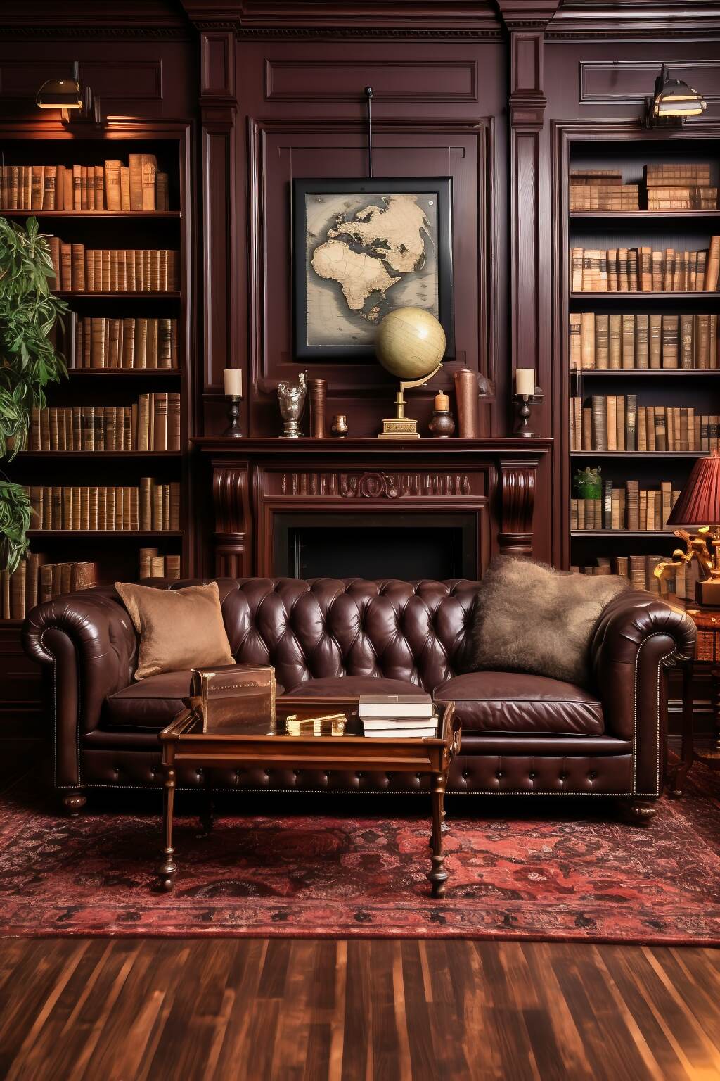 Vintage Style Living Room Boasting A Deep Mahogany Oak