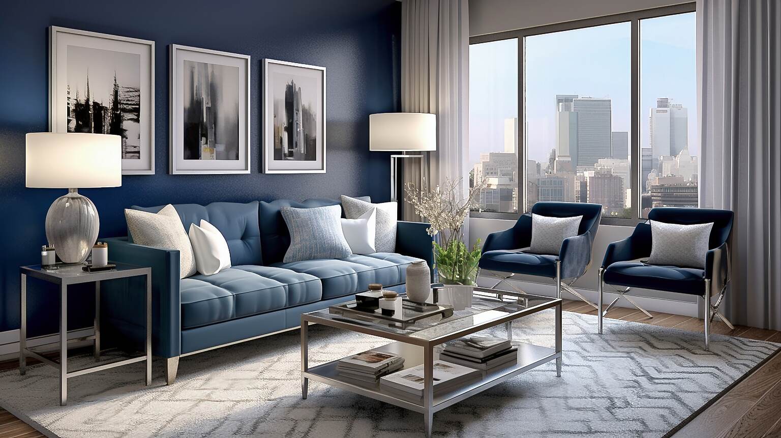 Visual Of A Sleek Modern Living Room With Blue