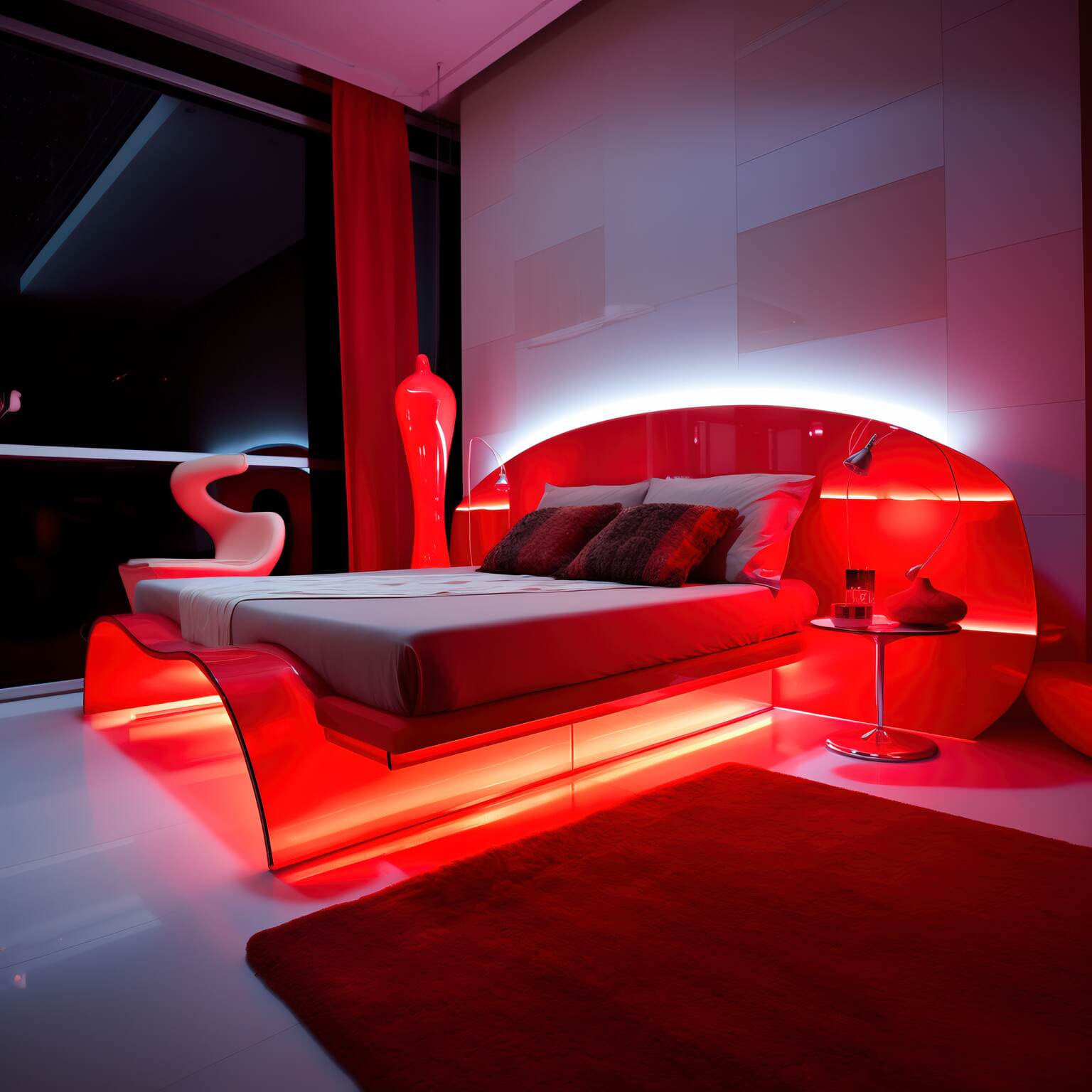 Artistic Red And White Neon Bedroom