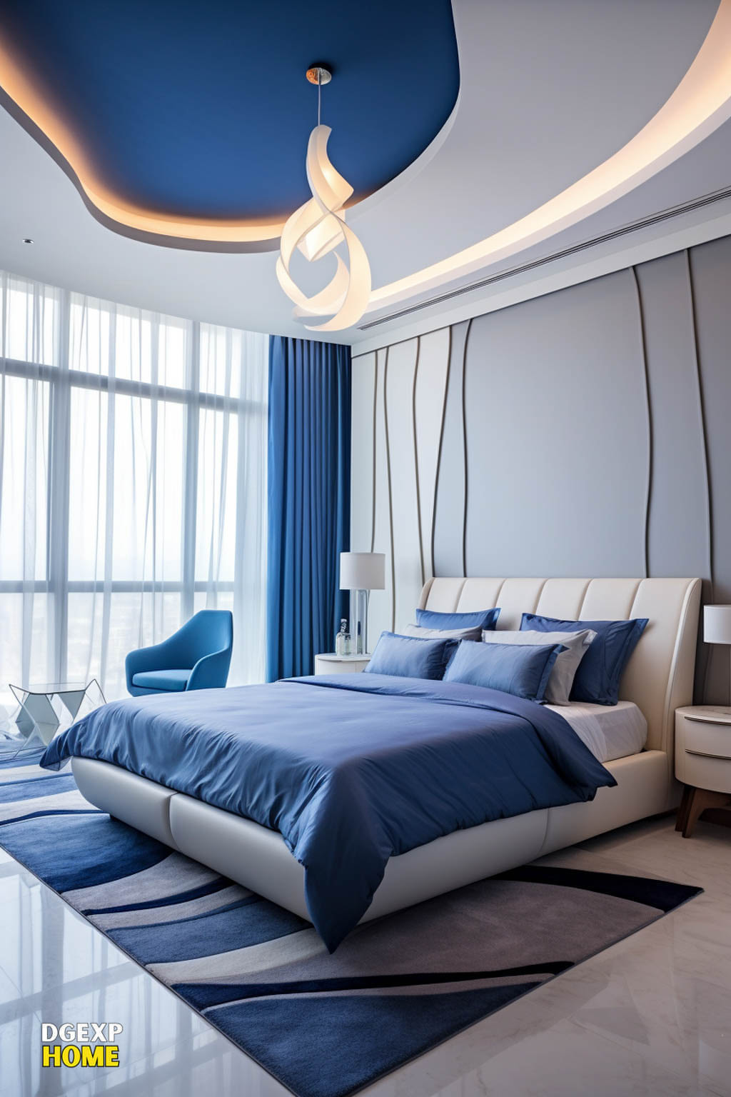 Blue And White Modern Master Bedroom