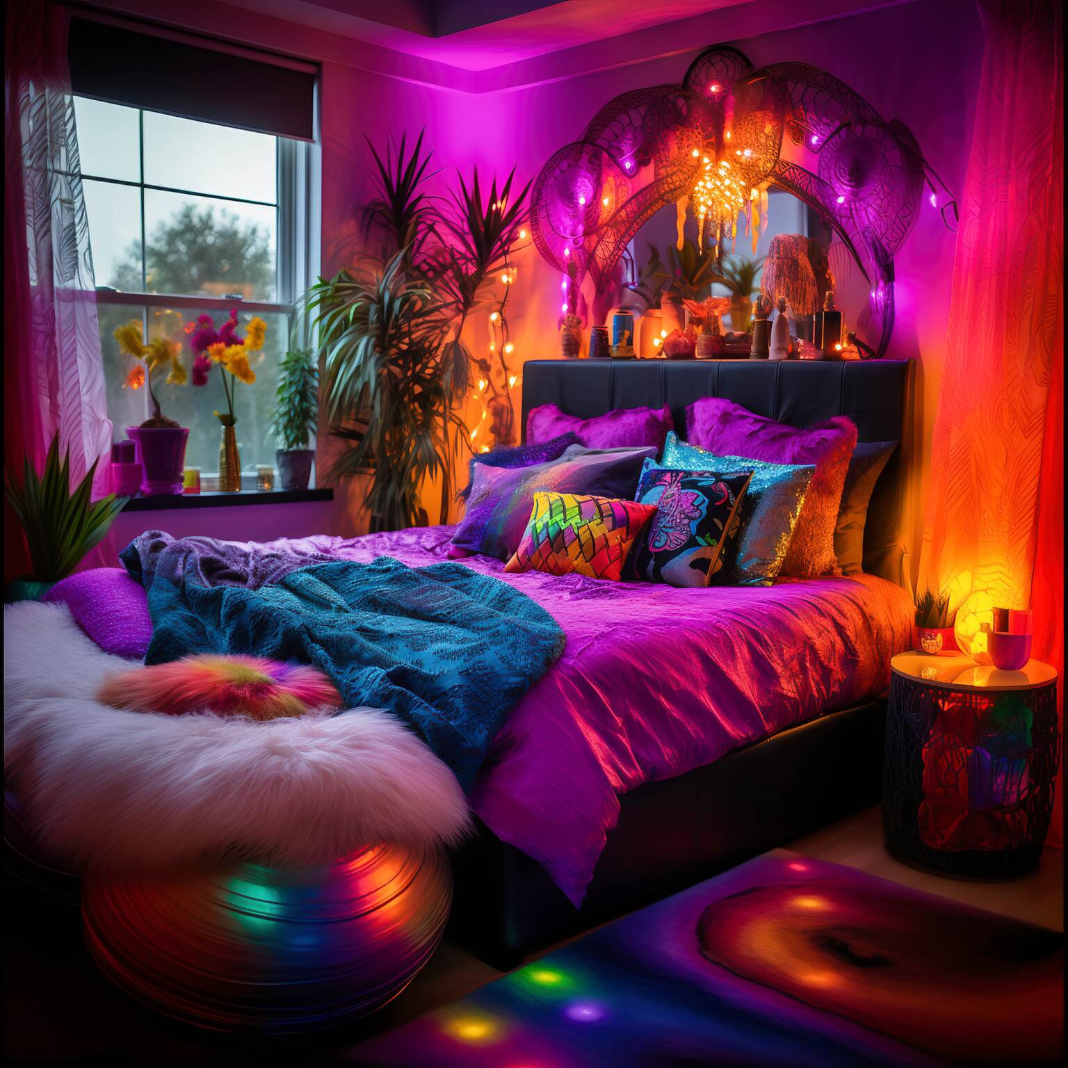 Boho Multicolor Neon Bedroom