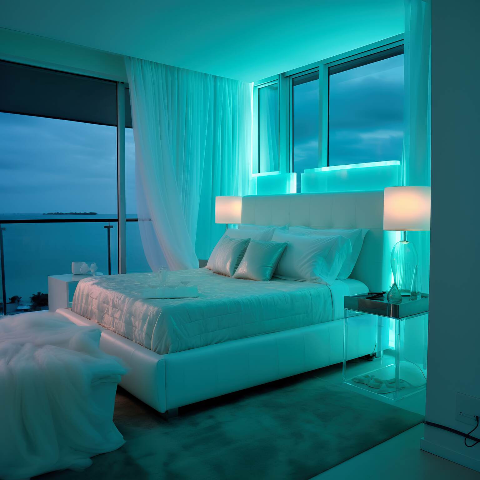 Coastal Aqua Neon Bedroom