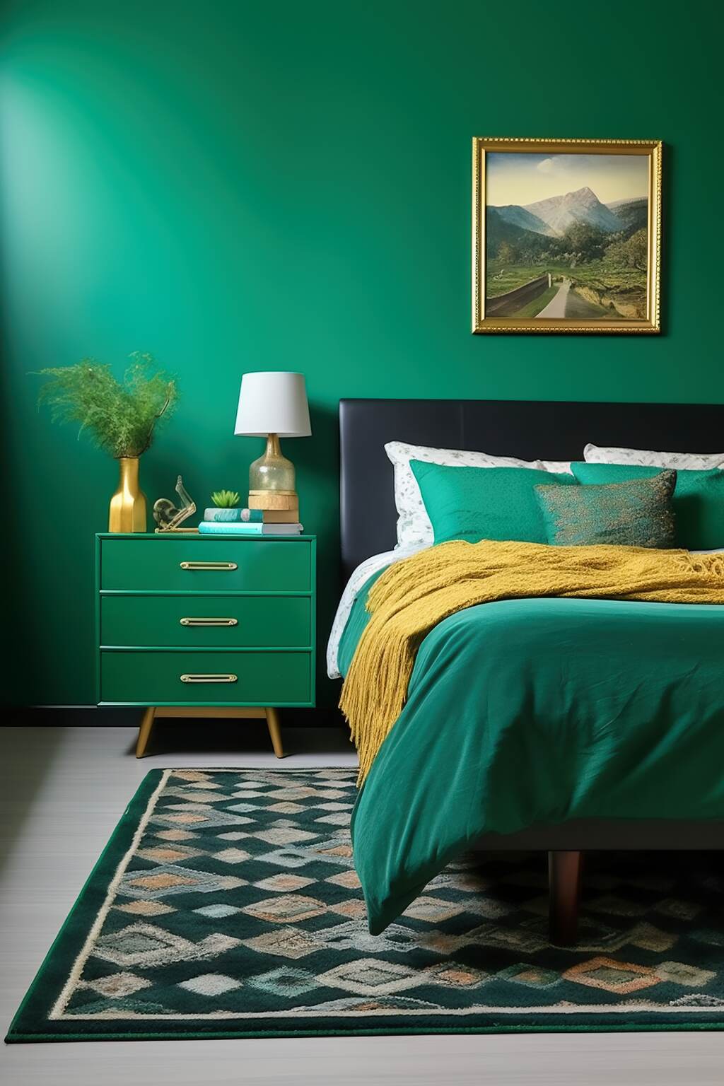 Eclectic Modern Emerald Bedroom