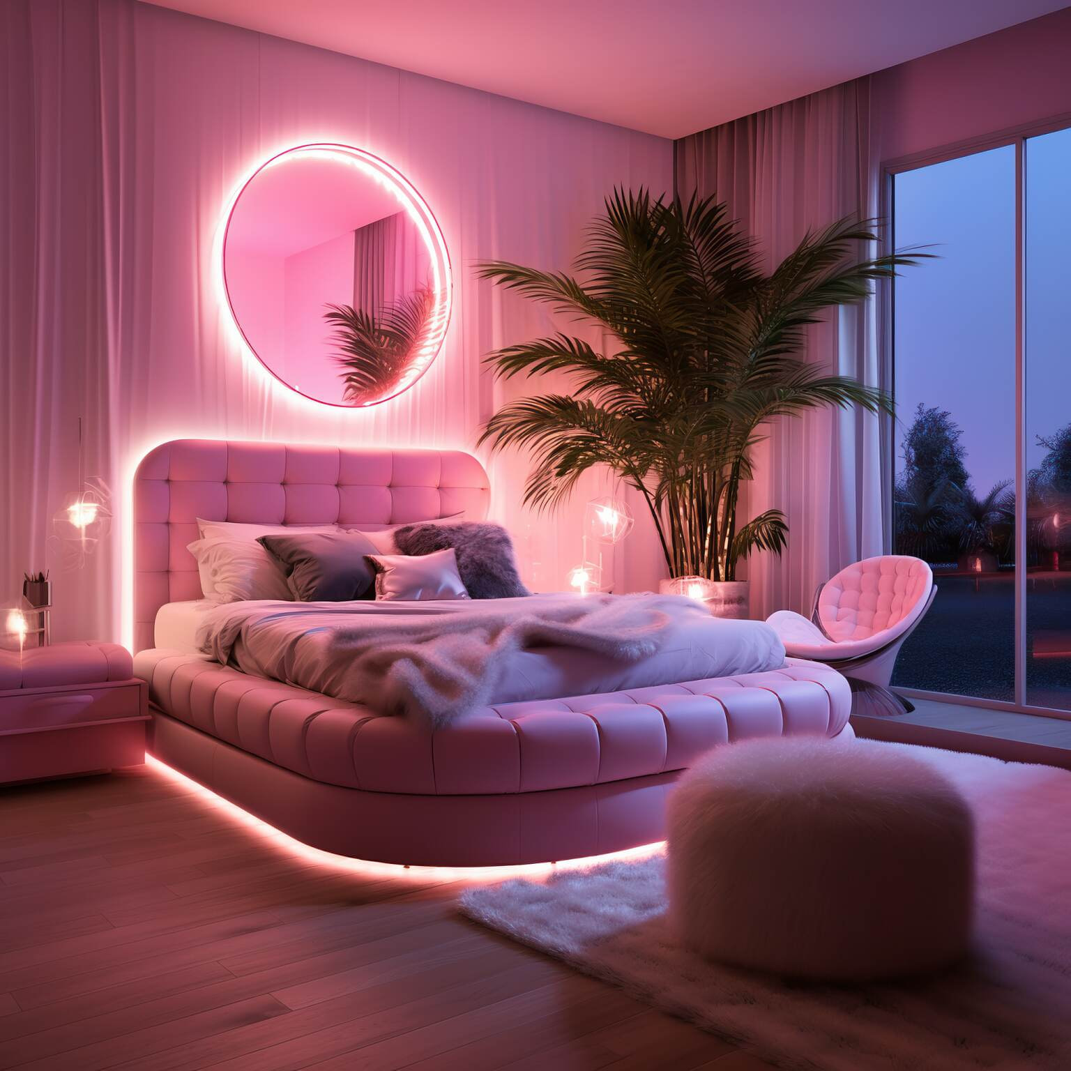 Elegant Gold And Pink Neon Bedroom