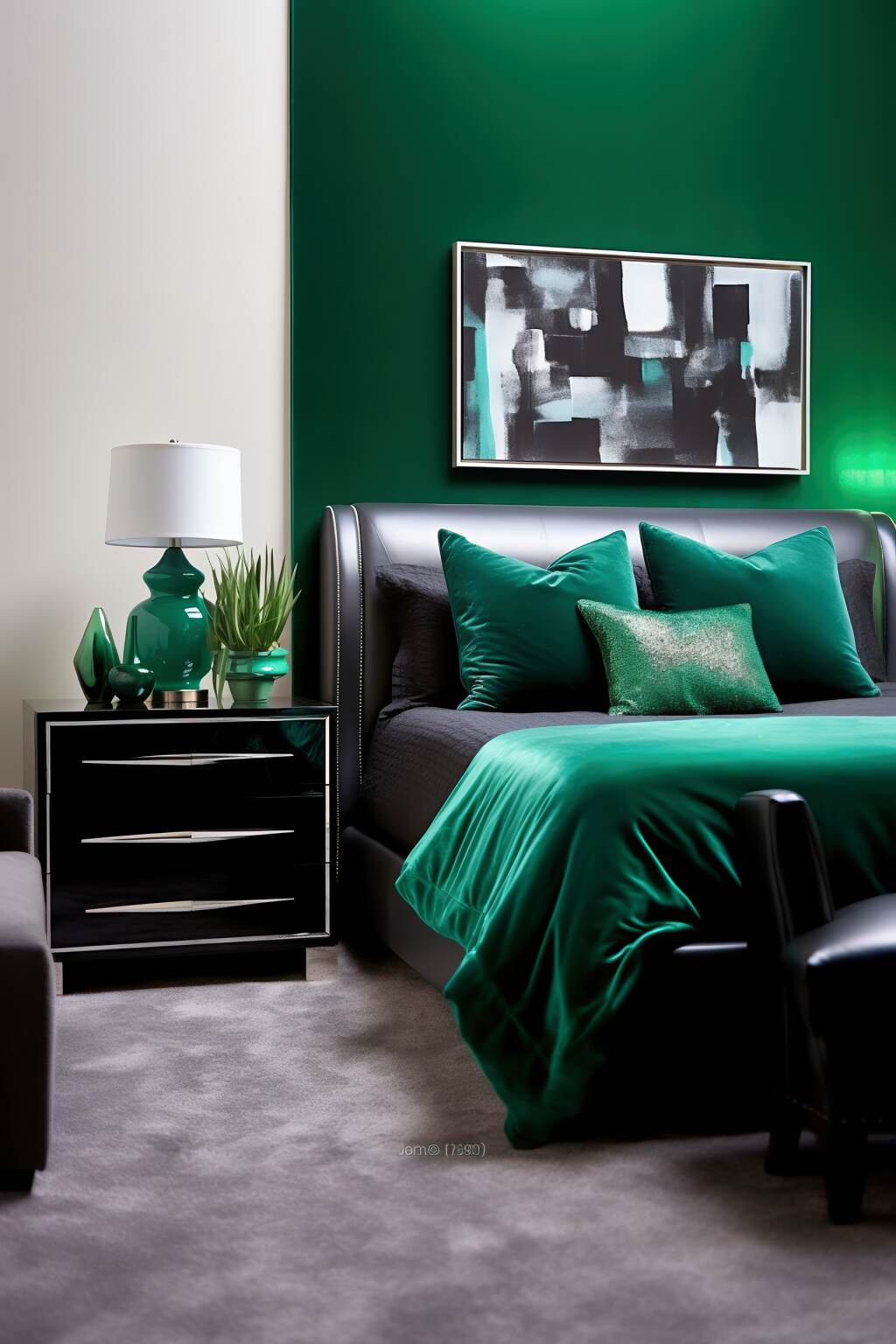 Fashion Forward Modern Emerald Bedroom