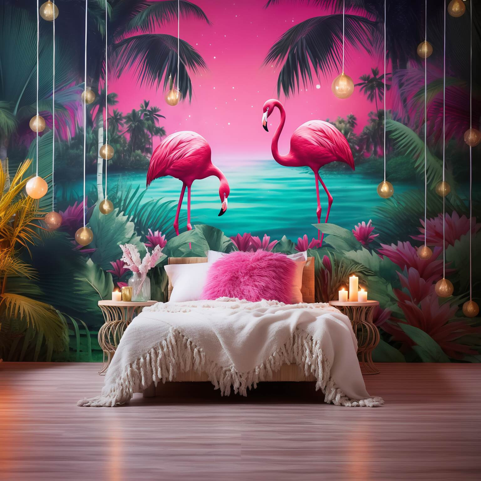 Flamingo Vibrant Boho Bedroom