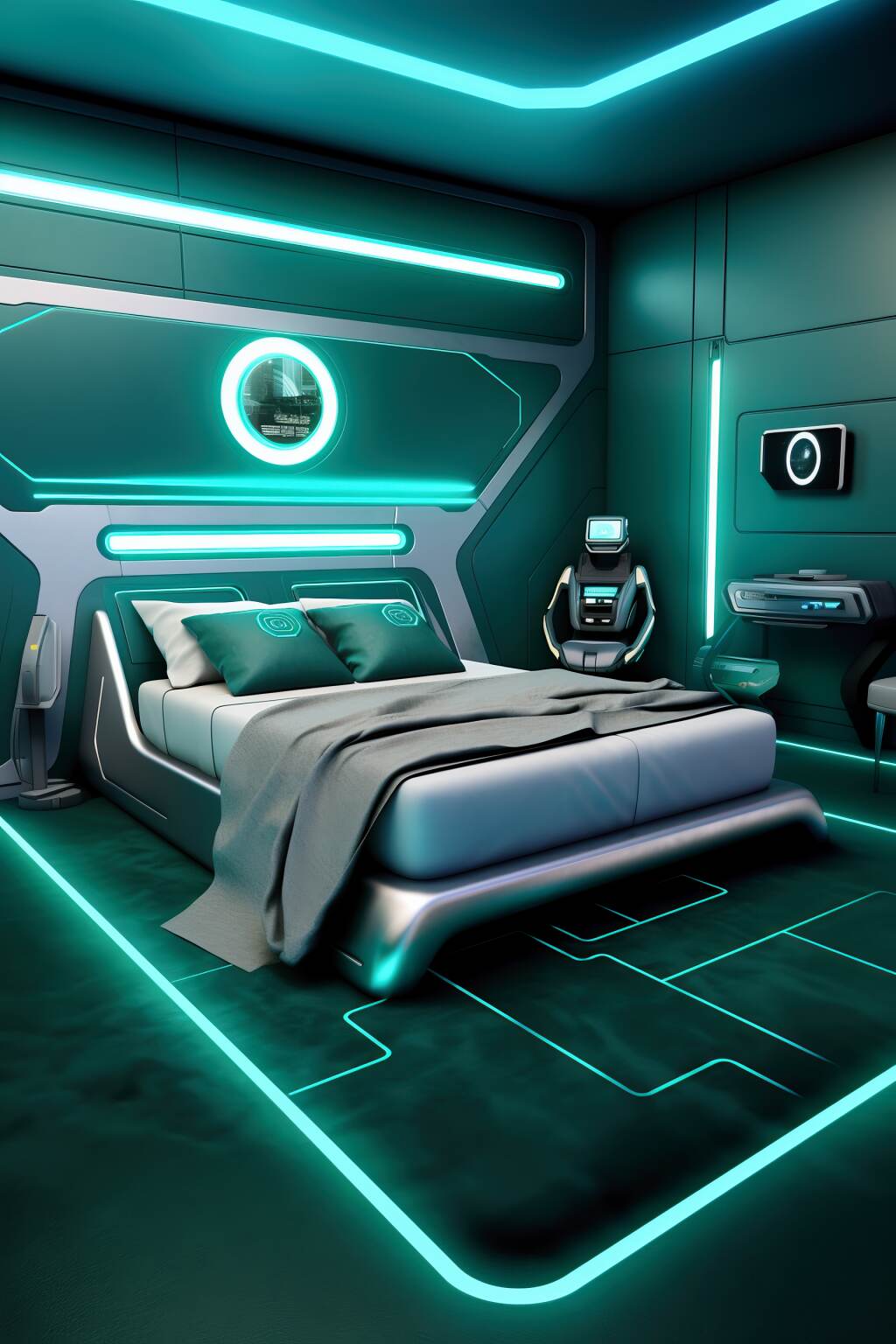 Futuristic Teal Bedroom