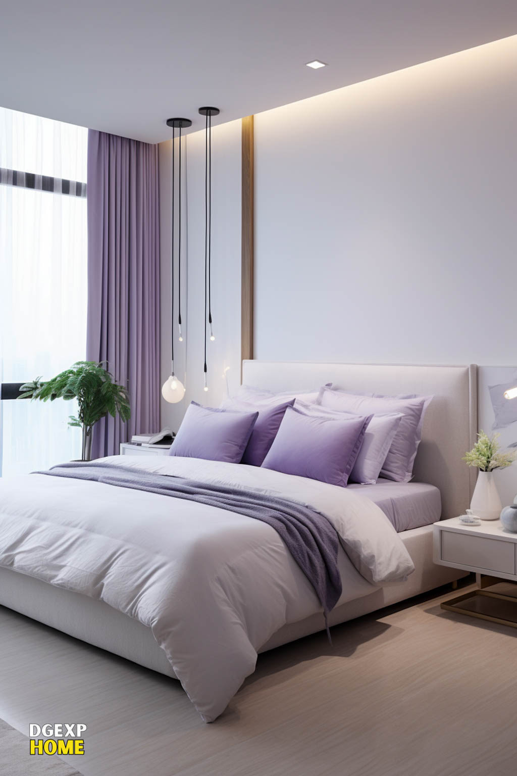 Lavender And White Modern Master Bedroom