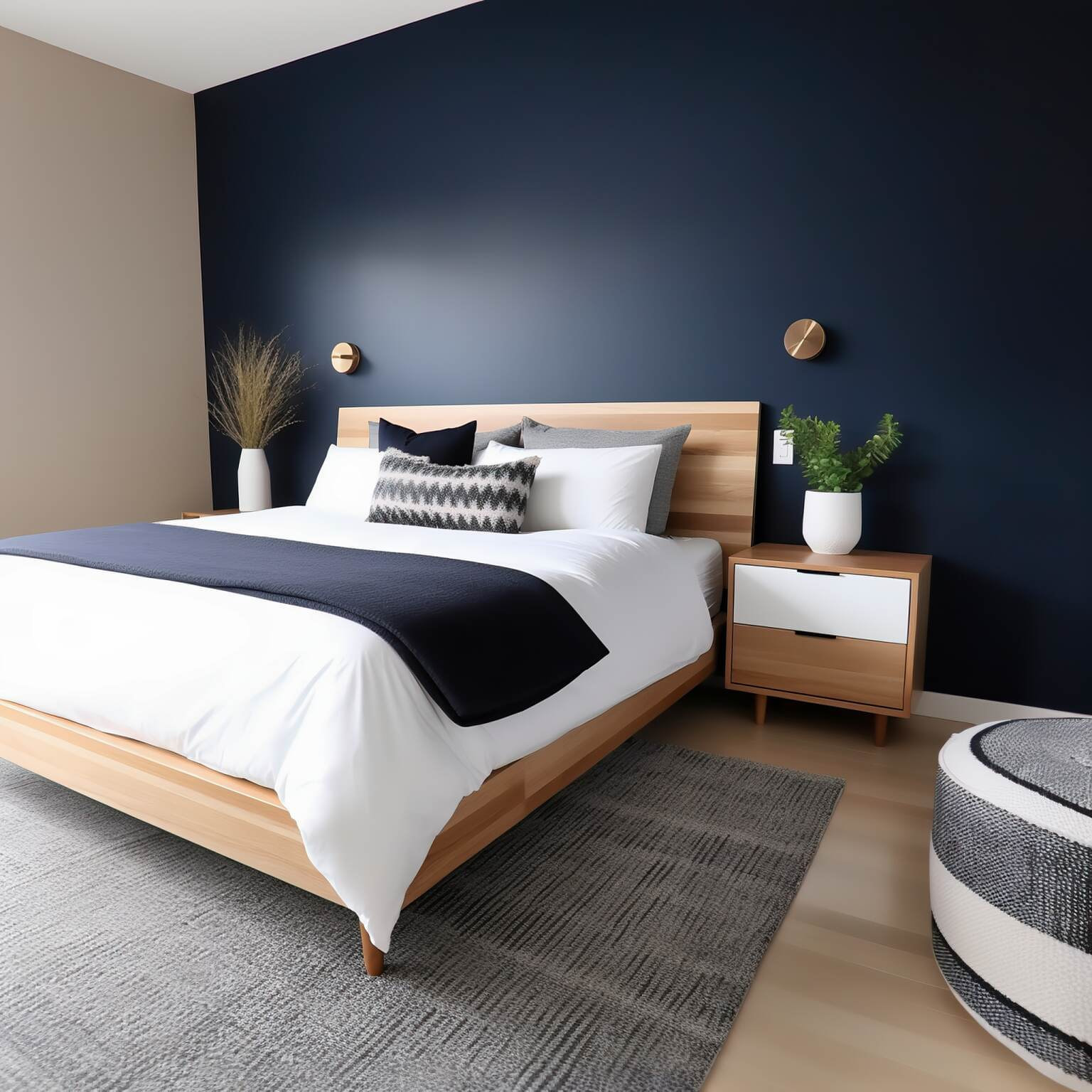 Midnight Blue Modern Minimalist Bedroom