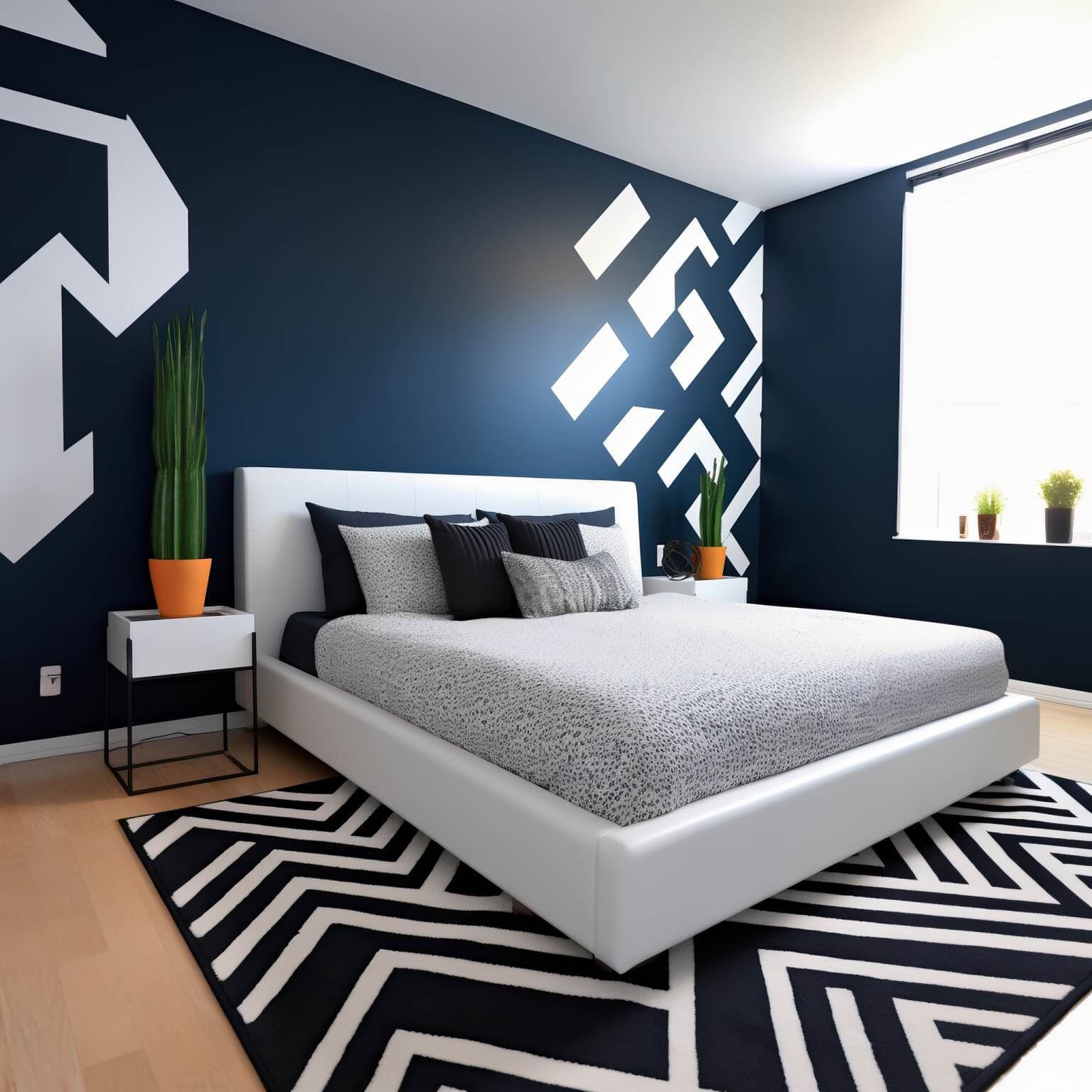 Midnight Blue Modern Contrast Bedroom