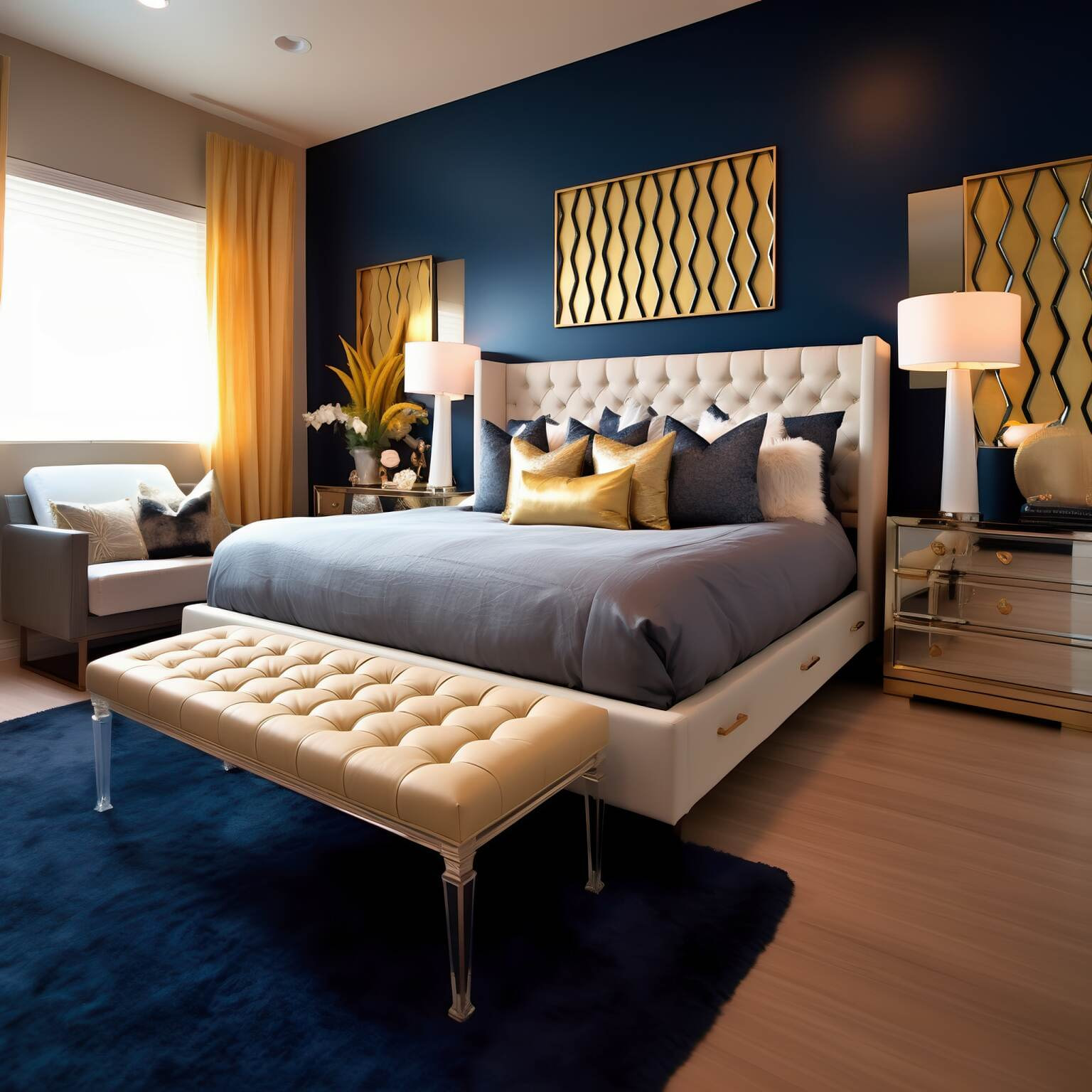 Midnight Blue Modern Elegant Bedroom