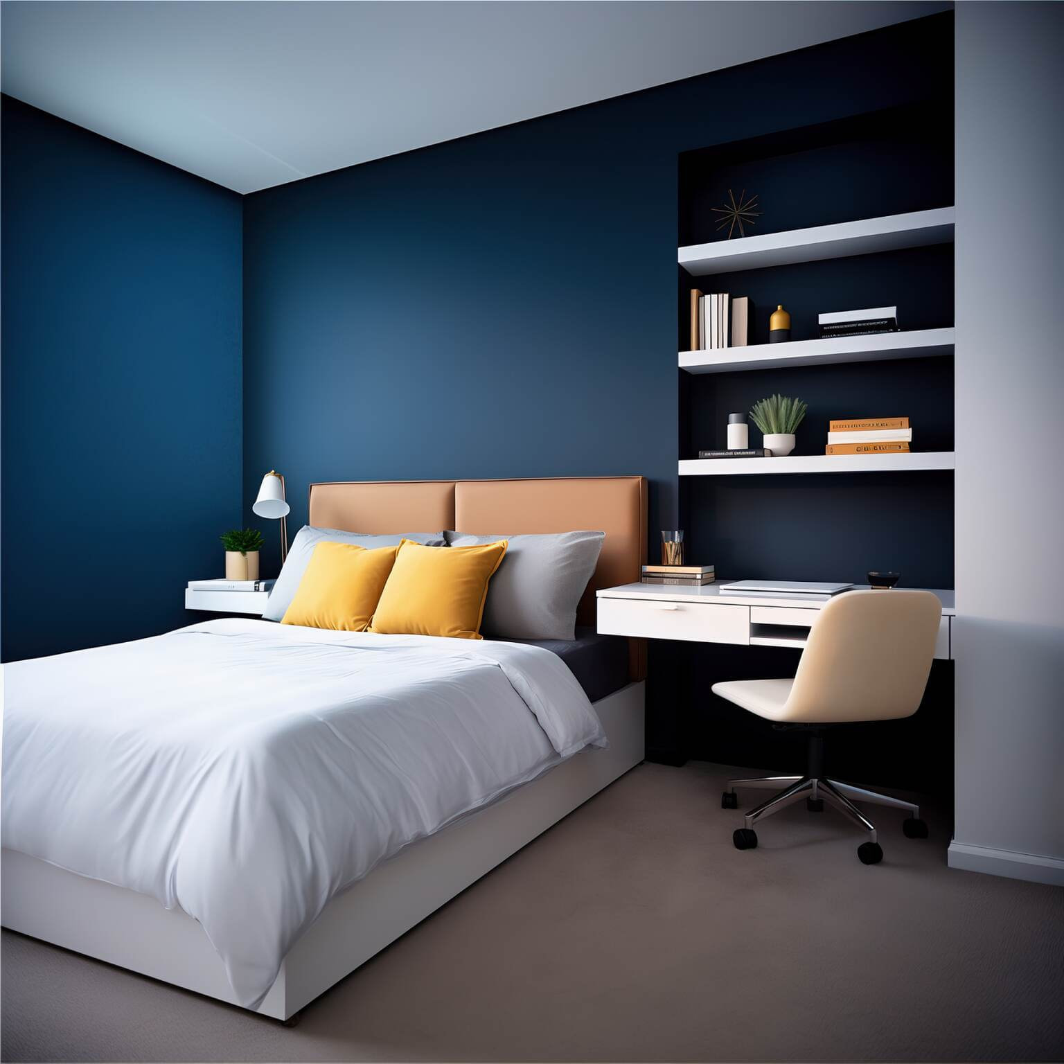 Midnight Blue Modern Functional Bedroom