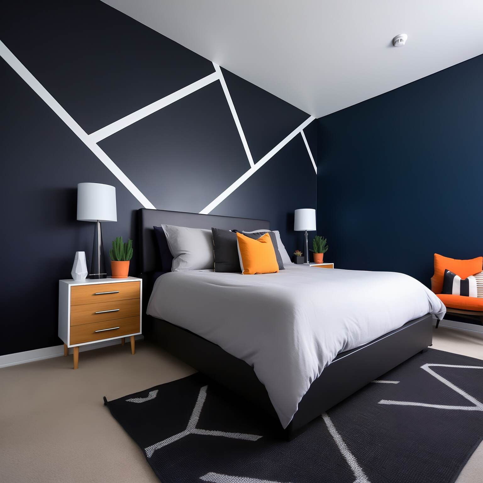 Midnight Blue Modern Geometric Bedroom