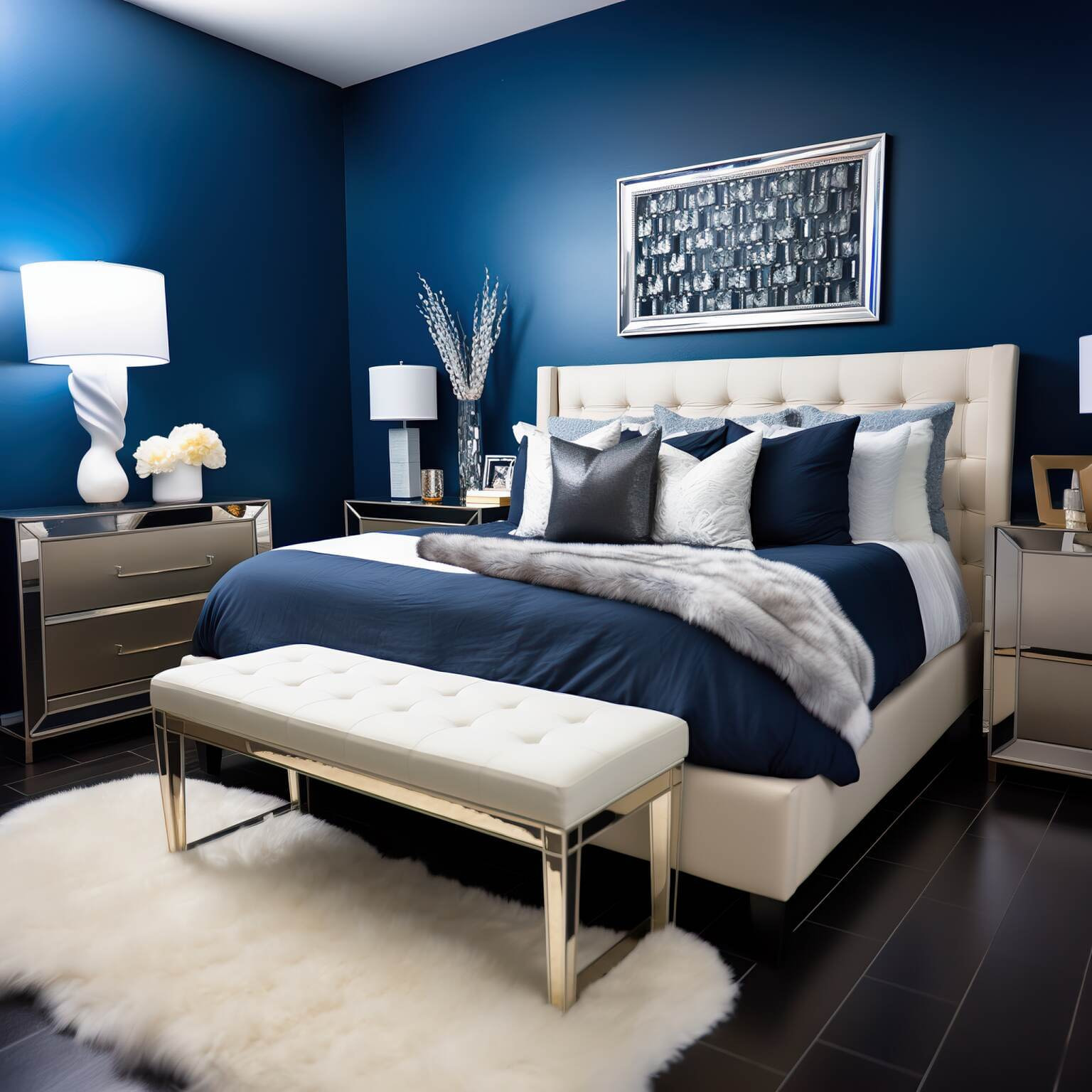Midnight Blue Modern Glam Bedroom