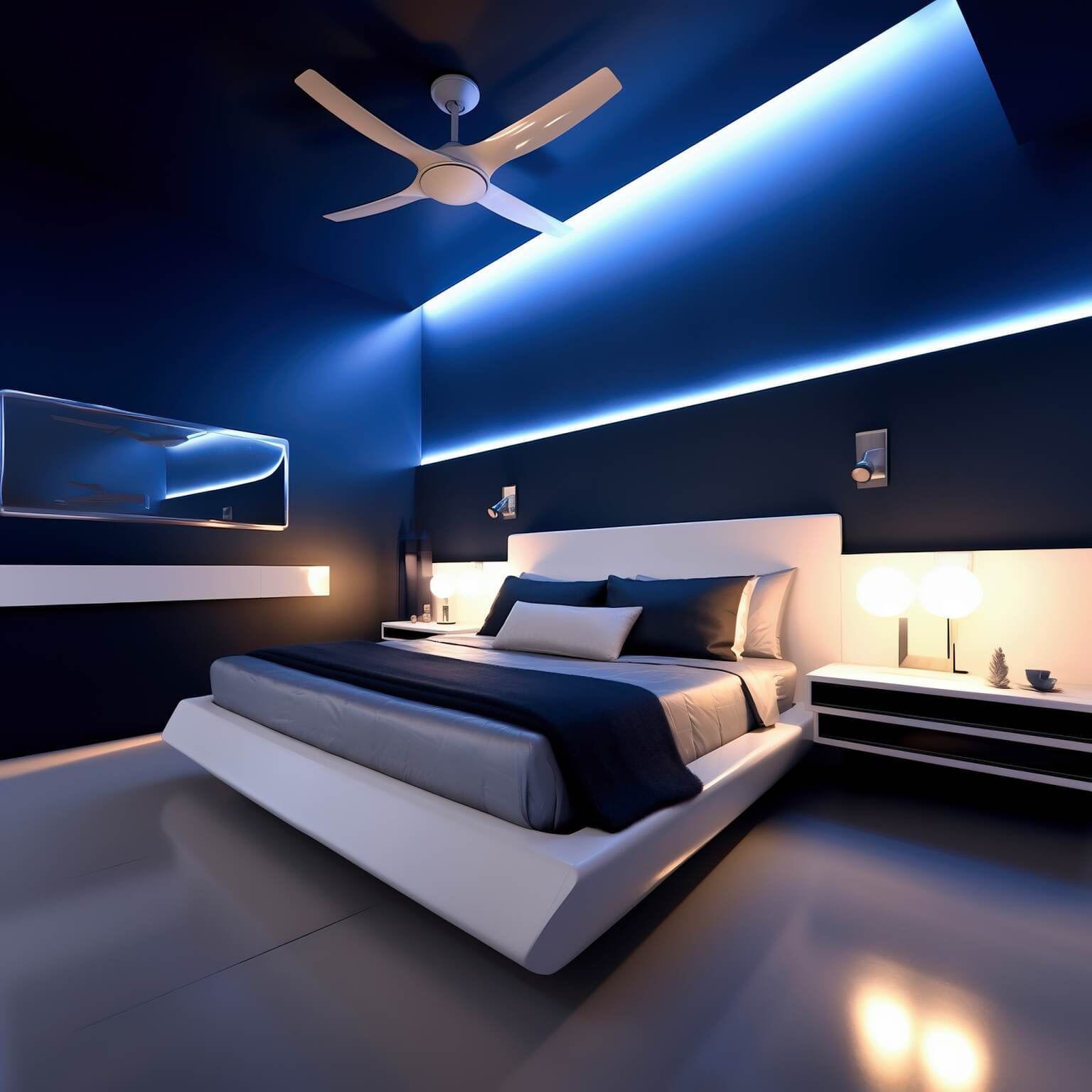 Midnight Blue Modern Illuminated Led Bedroom