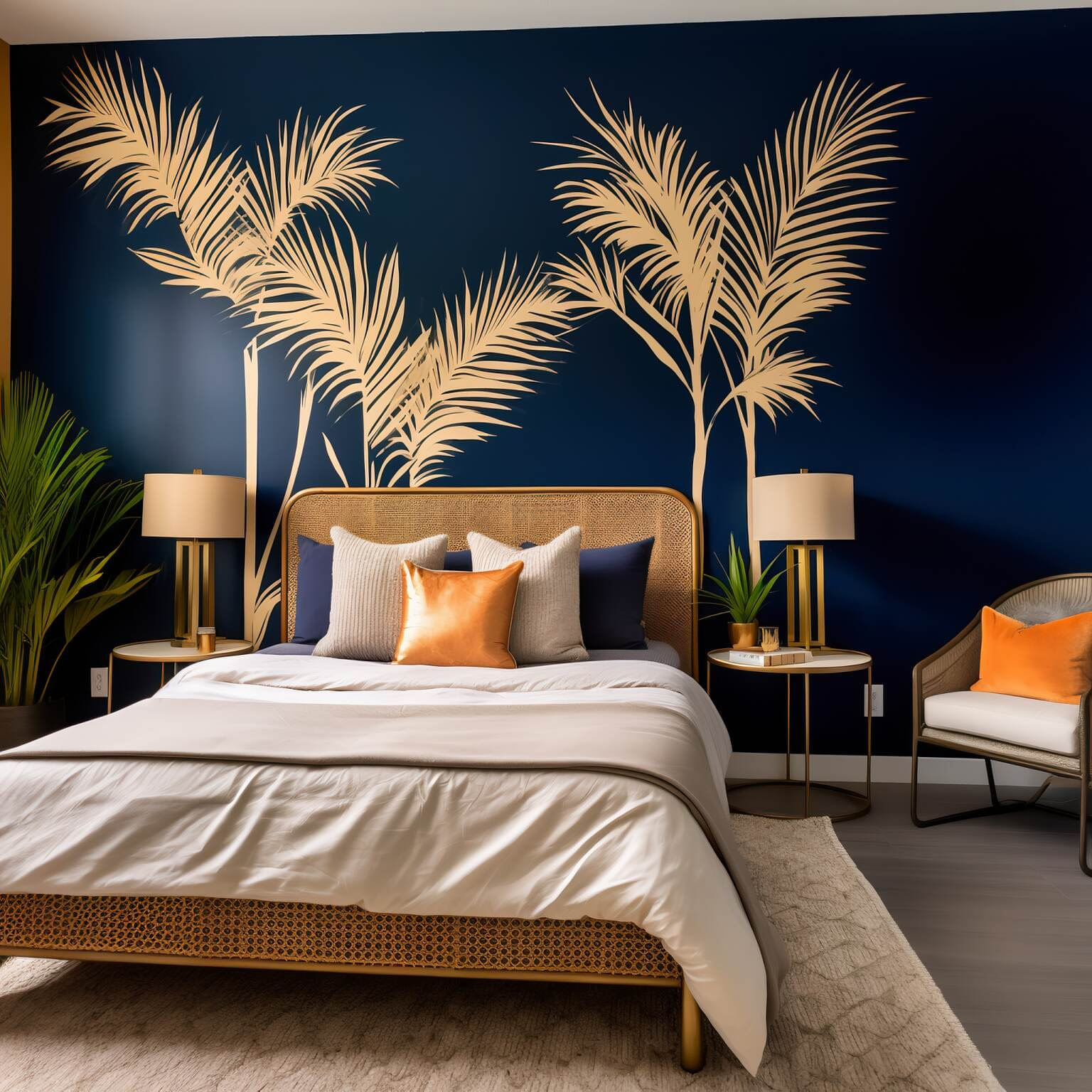 Midnight Blue Modern Tropical Bedroom