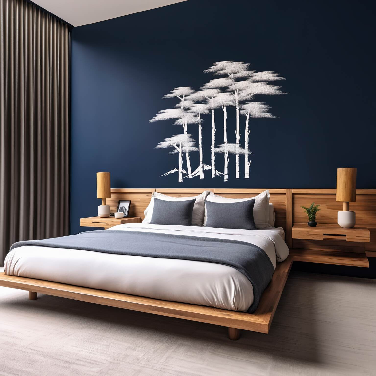 Midnight Blue Modern Zen-Inspired Bedroom