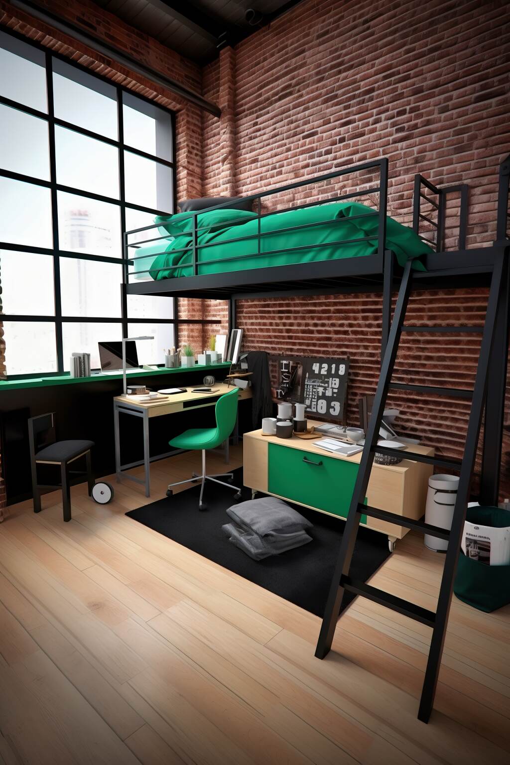 Modern Emerald Bedroom Loft