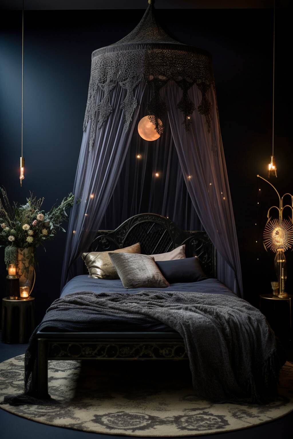 Mysterious Dark Modern Boho Bedroom