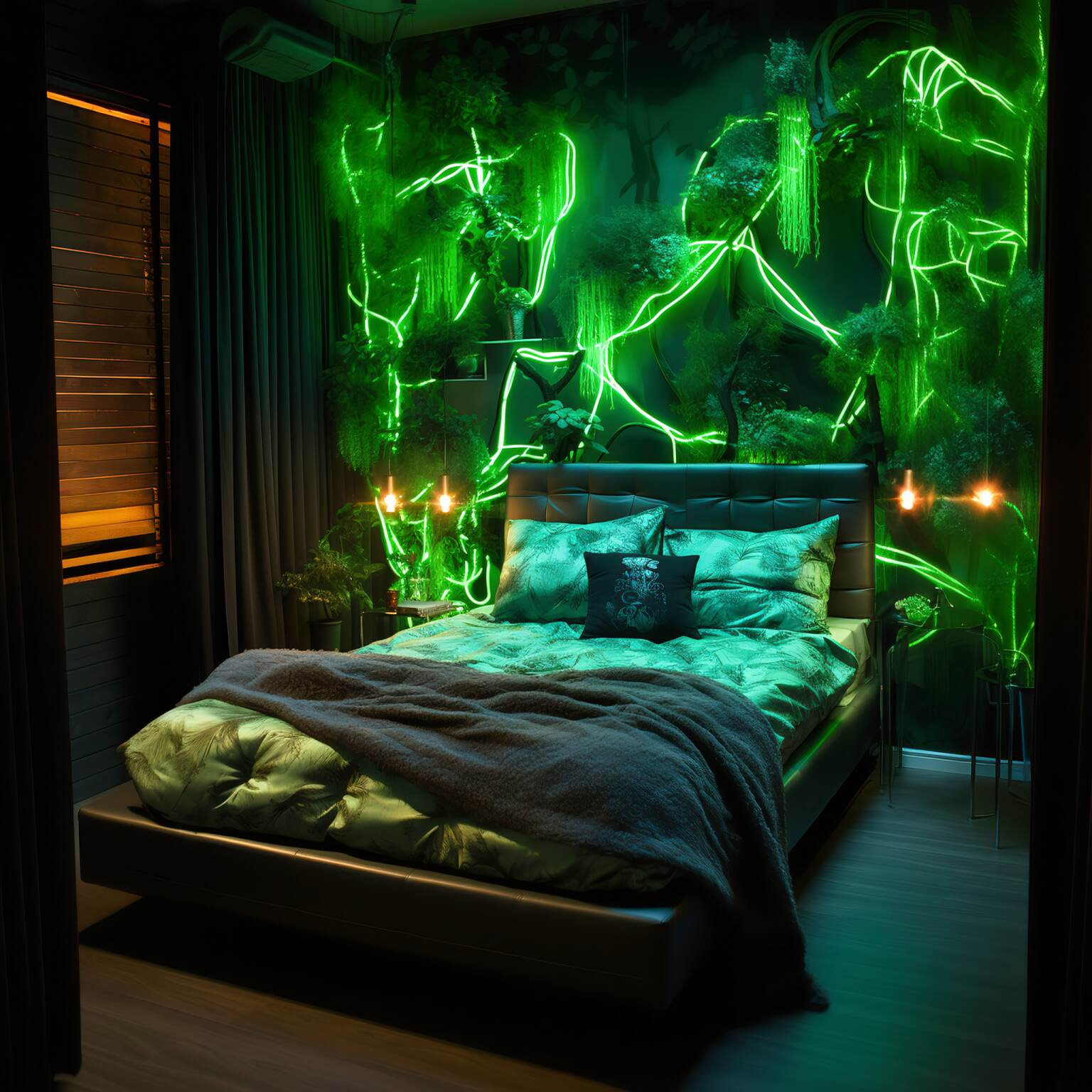Mystical Green Neon Bedroom