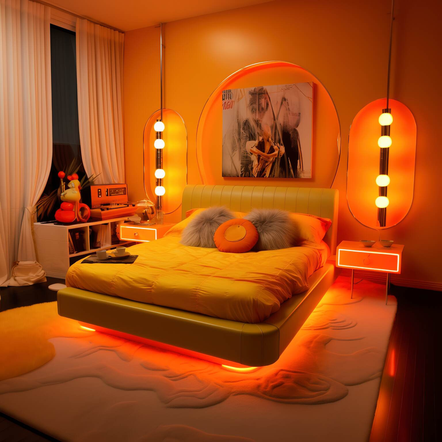Orange And Yellow Neon Bedroom
