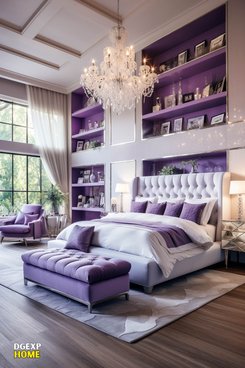 Purple And White Modern Master Bedroom