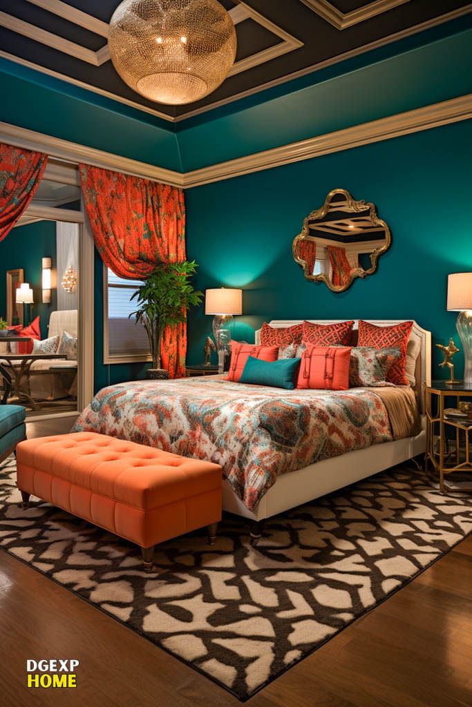 Teal &Amp; Coral Eclectic Bedroom