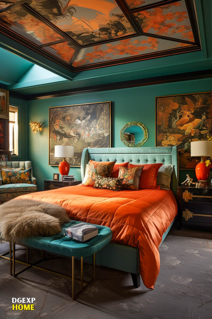 Teal &Amp; Orange Artistic Bedroom